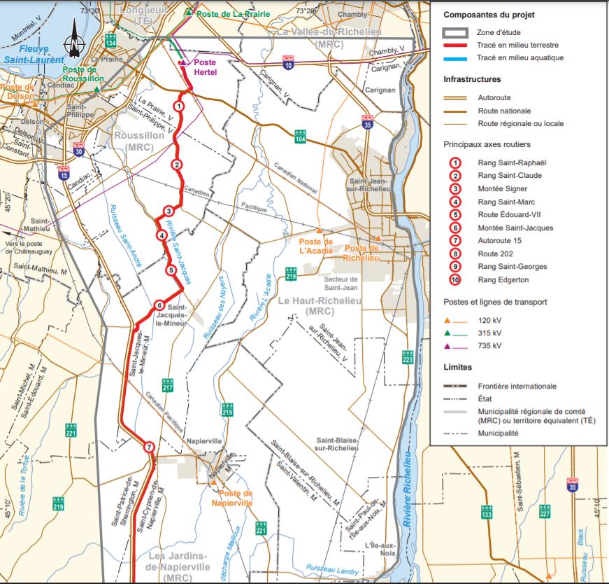 La nouvelle ligne d&rsquo;Hydro-Québec passera par La Prairie et Saint-Philippe