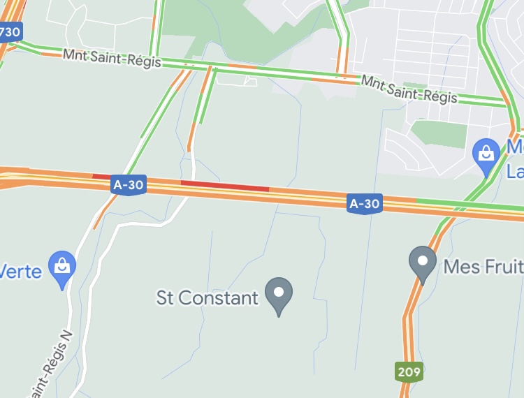 Congestion sur l’autoroute 30 à Saint-Constant en raison d&rsquo;un accident