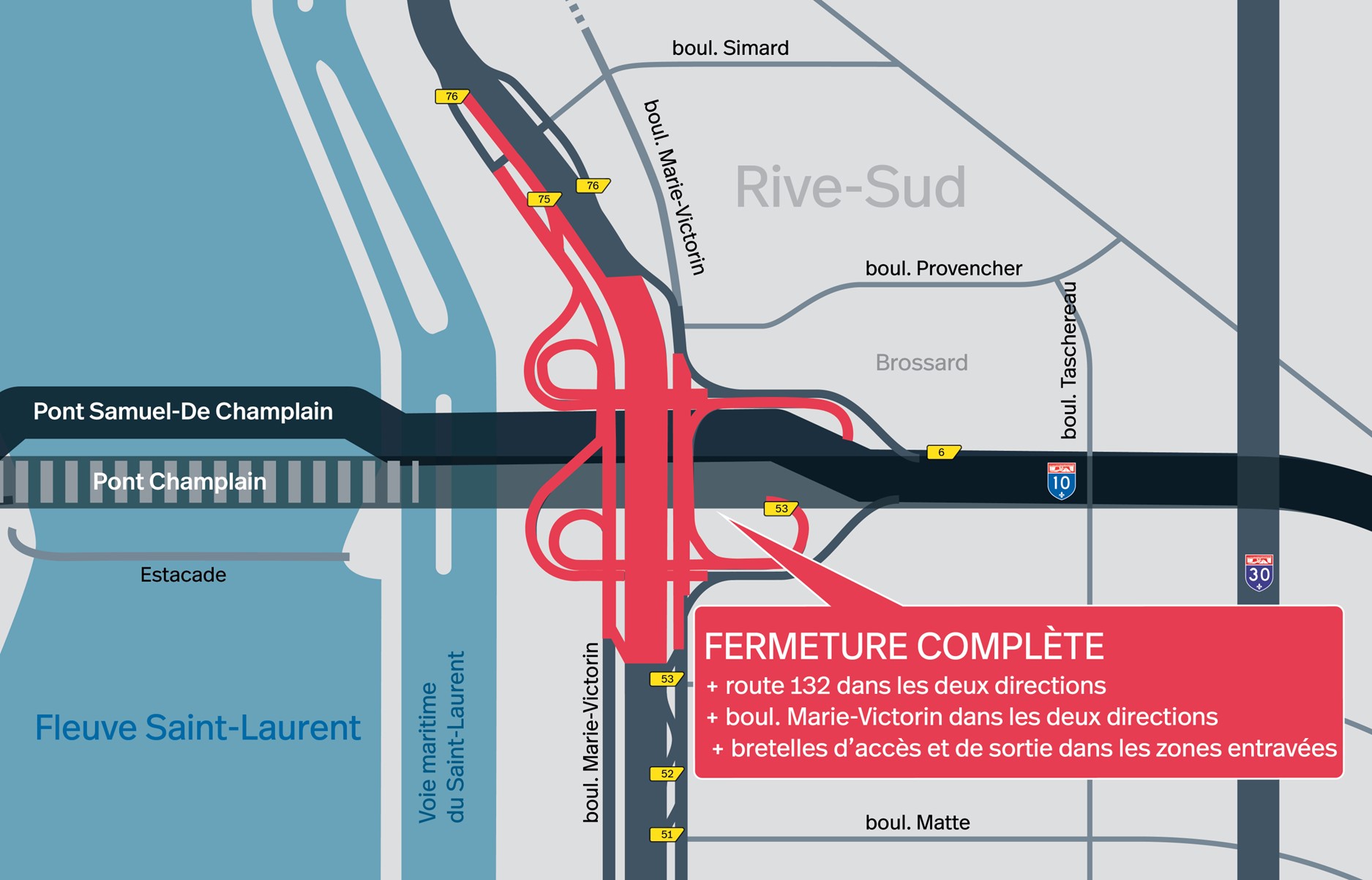 La route 132 fermée sous le pont Champlain en fin de semaine