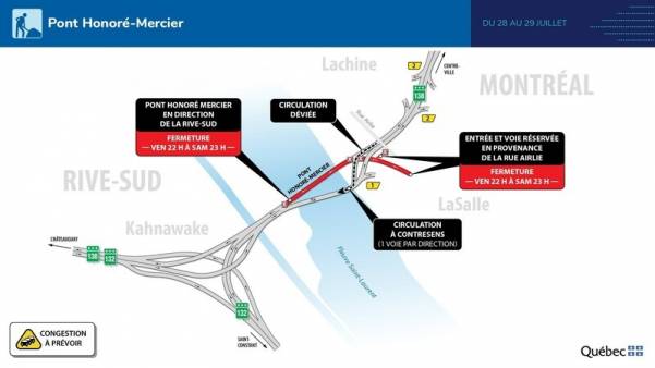 Fermetures majeures sur le pont Honoré-Mercier cette fin de semaine