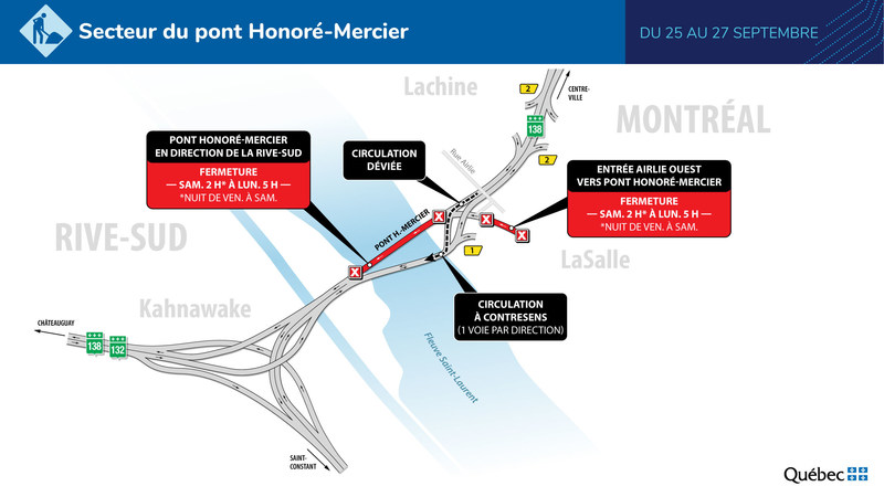 Pont Mercier : une voie ouverte dans chaque direction en fin de semaine