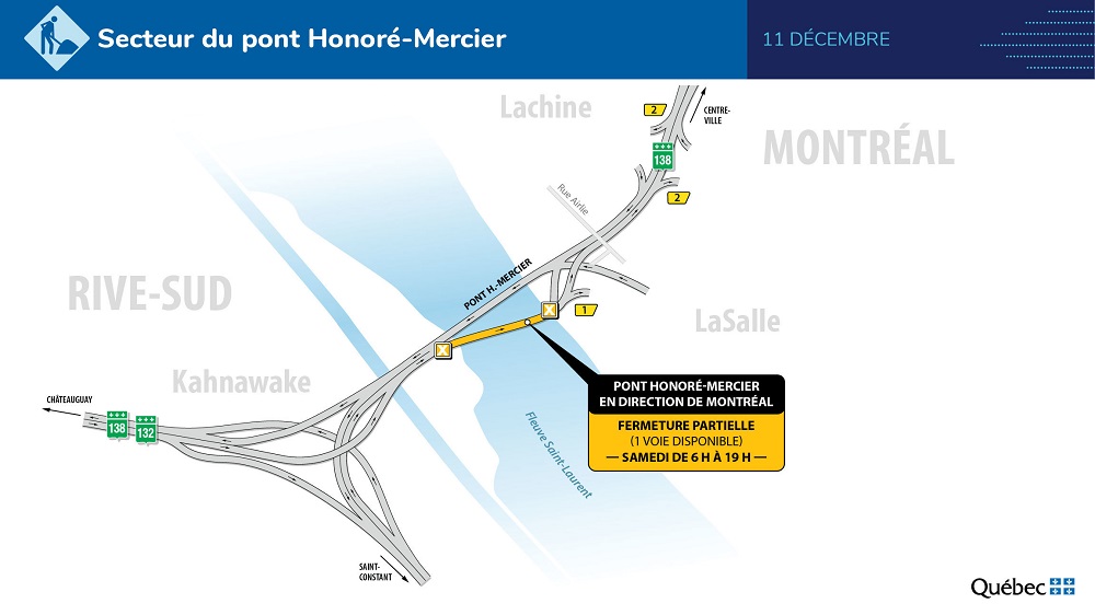 Fermeture partielle du pont Mercier ce samedi