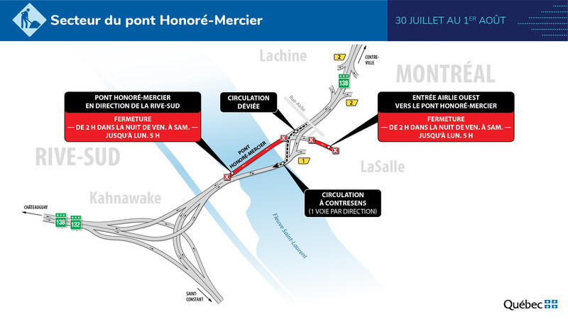 Entrave sur le pont Mercier cette fin de semaine