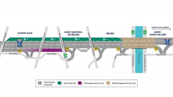 Autoroute 20 est : voie réservée temporaire pour les autobus et les taxis