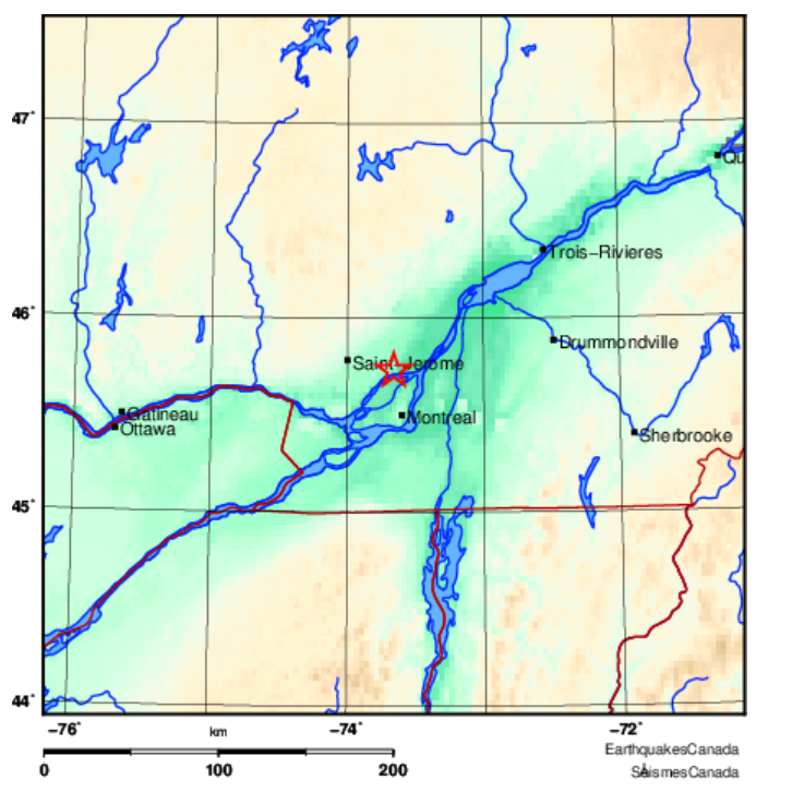 Un tremblement de terre ressenti jusqu’à Sainte-Catherine