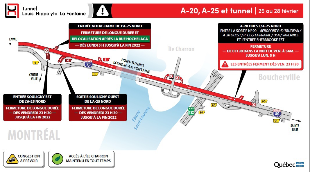 *ANNULÉE – Fermeture du tunnel Louis-Hippolyte-La Fontaine en fin de semaine
