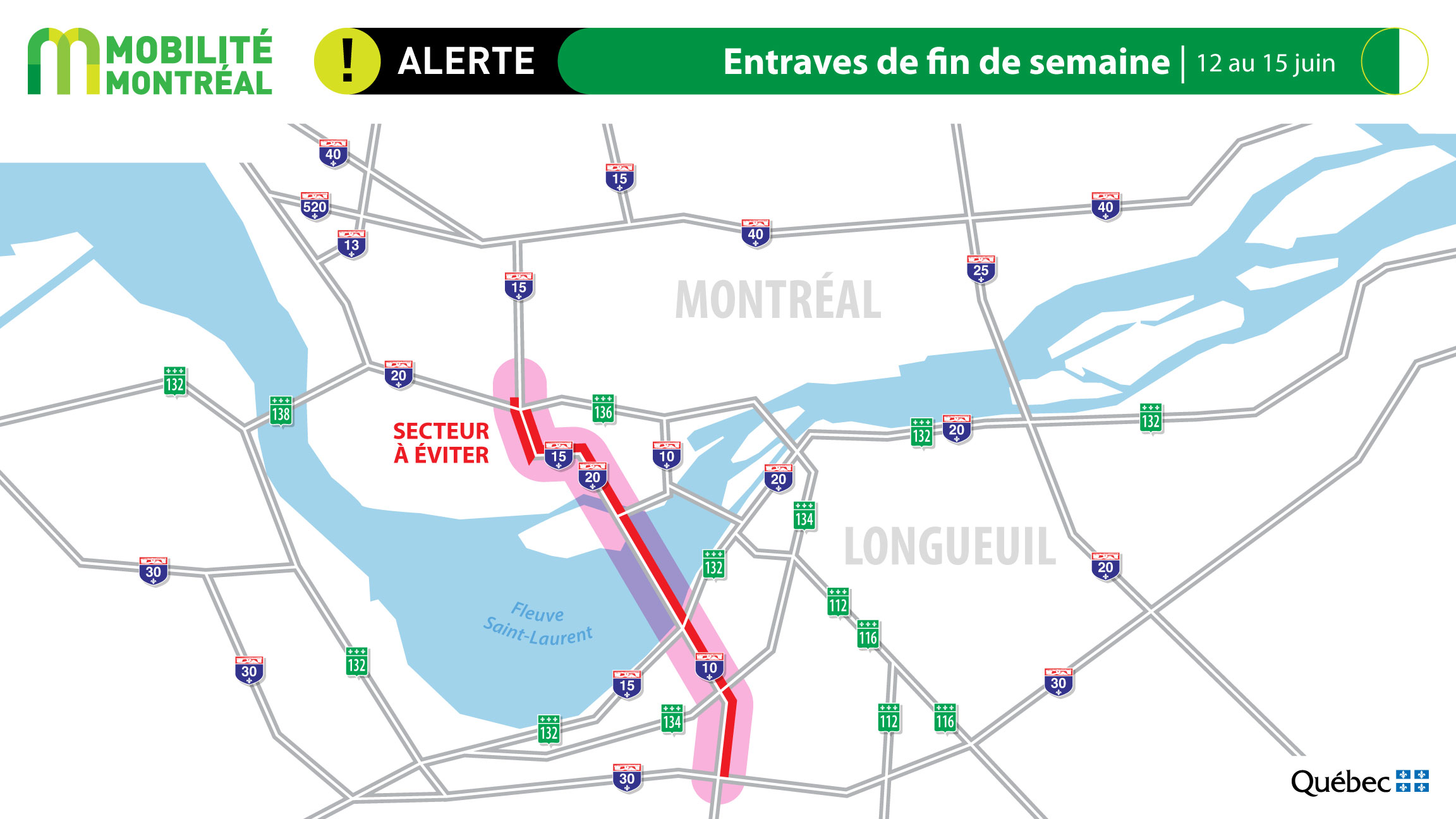 Des entraves majeures dans le secteur de l&rsquo;A-10 et du pont Samuel-De Champlain