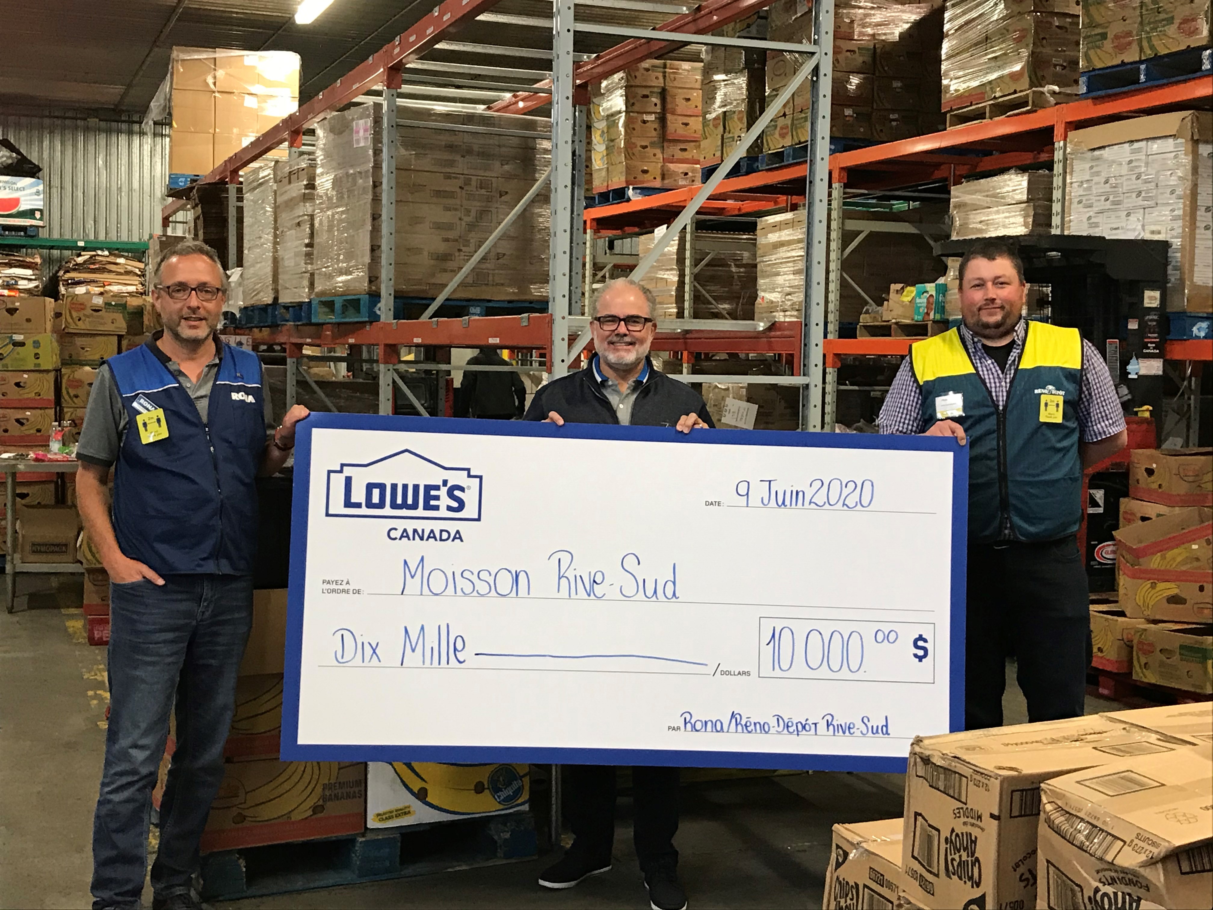Rona et Réno-Dépôt remettent 10 000$ à Moisson Rive-Sud