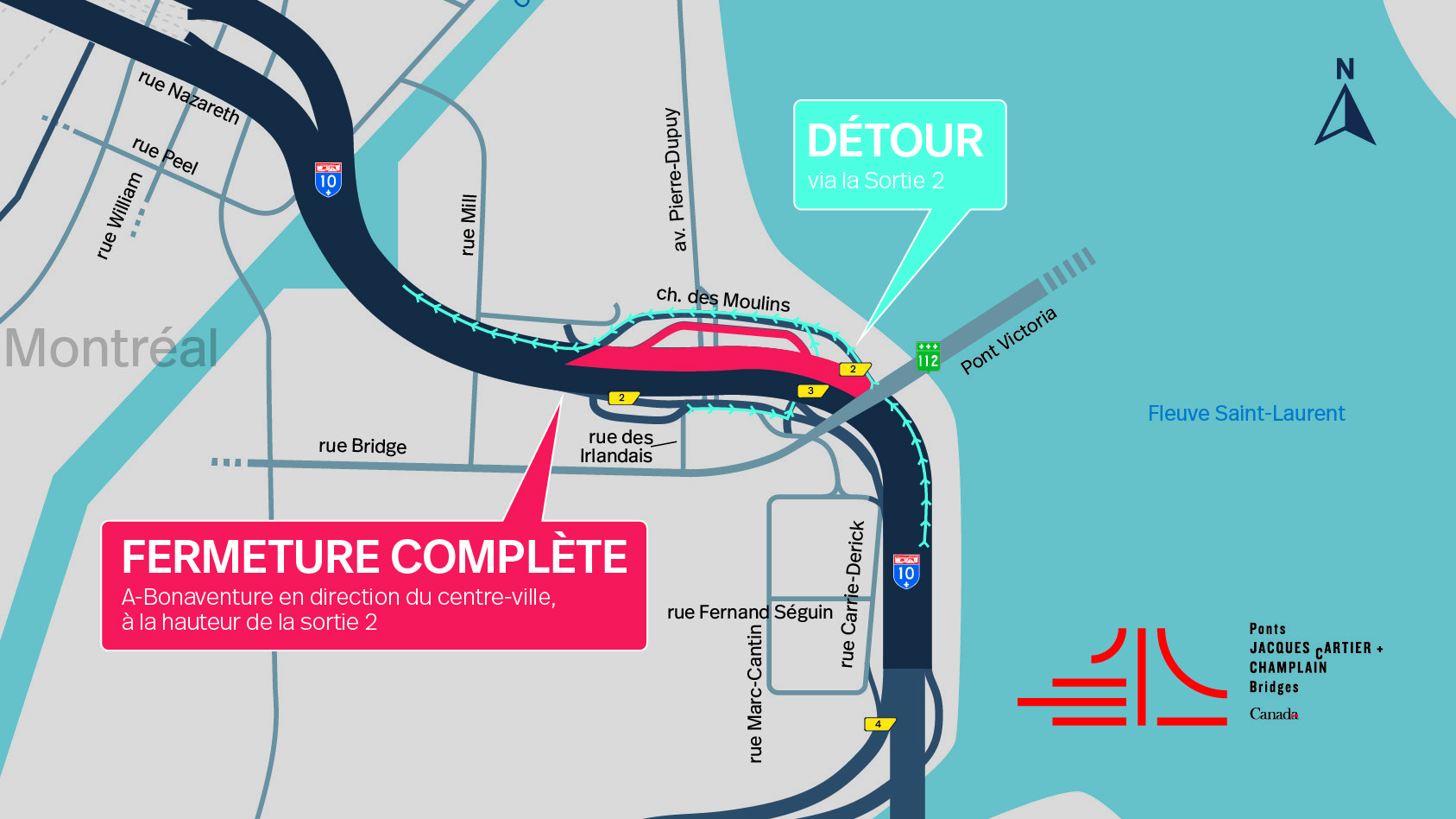 Fermeture complète de deux portions de l&rsquo;autoroute Bonaventure
