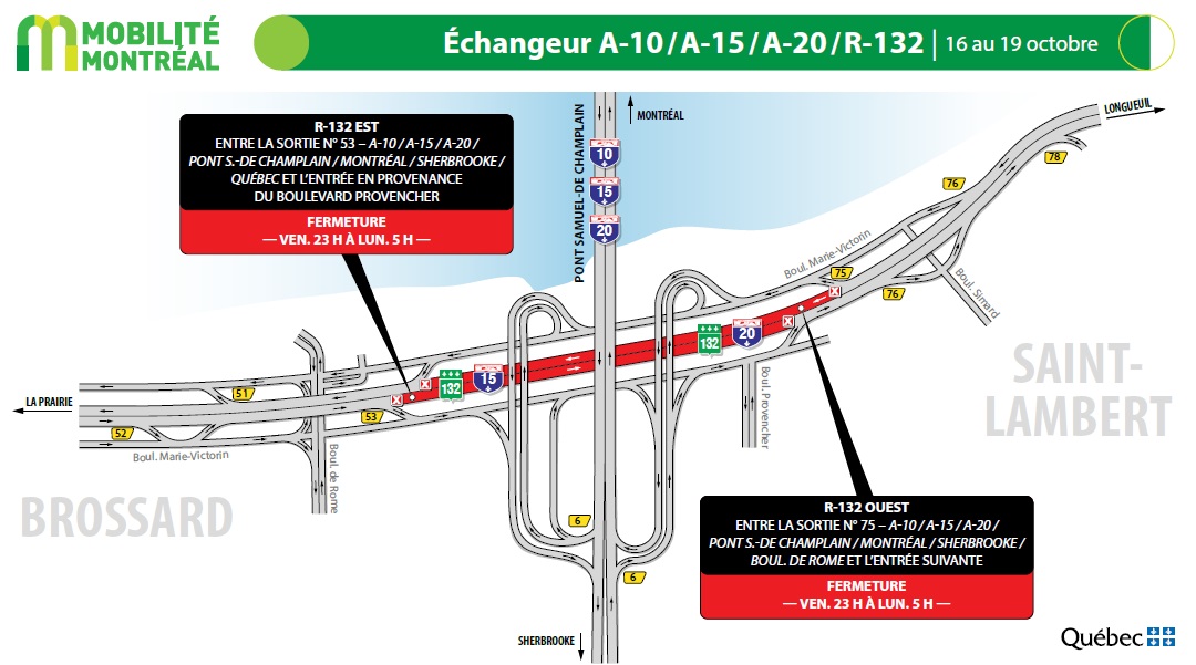 Des entraves à surveiller dans le secteur du pont Samuel-De Champlain