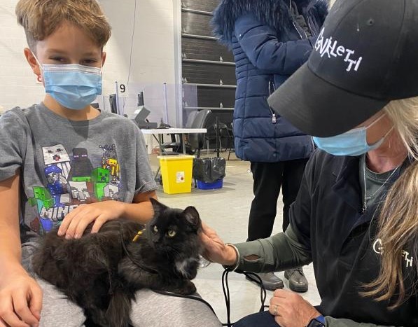 Des intervenants en zoothérapie aux sites de vaccination