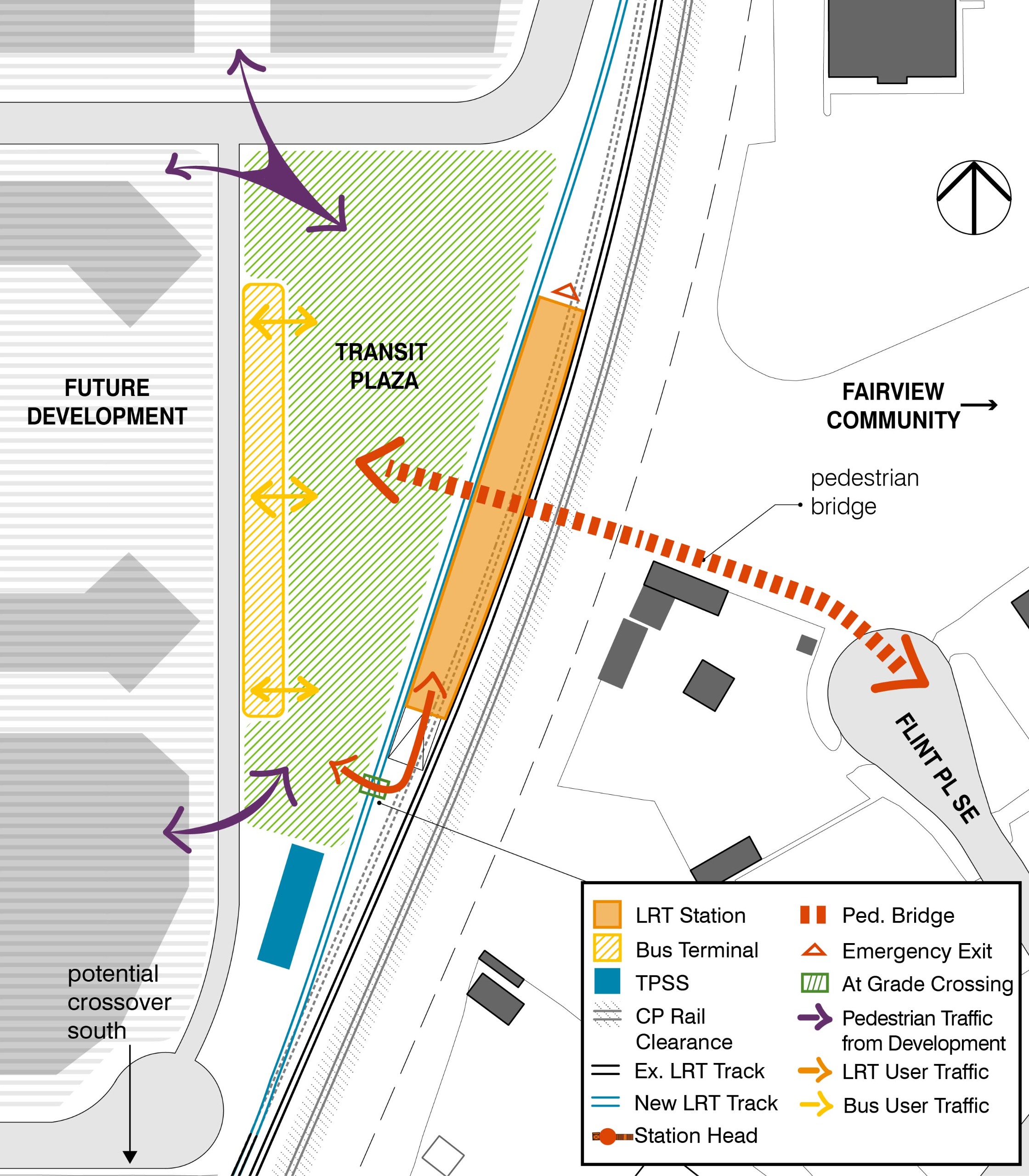 Overview of option 1, including pedestrian movement.