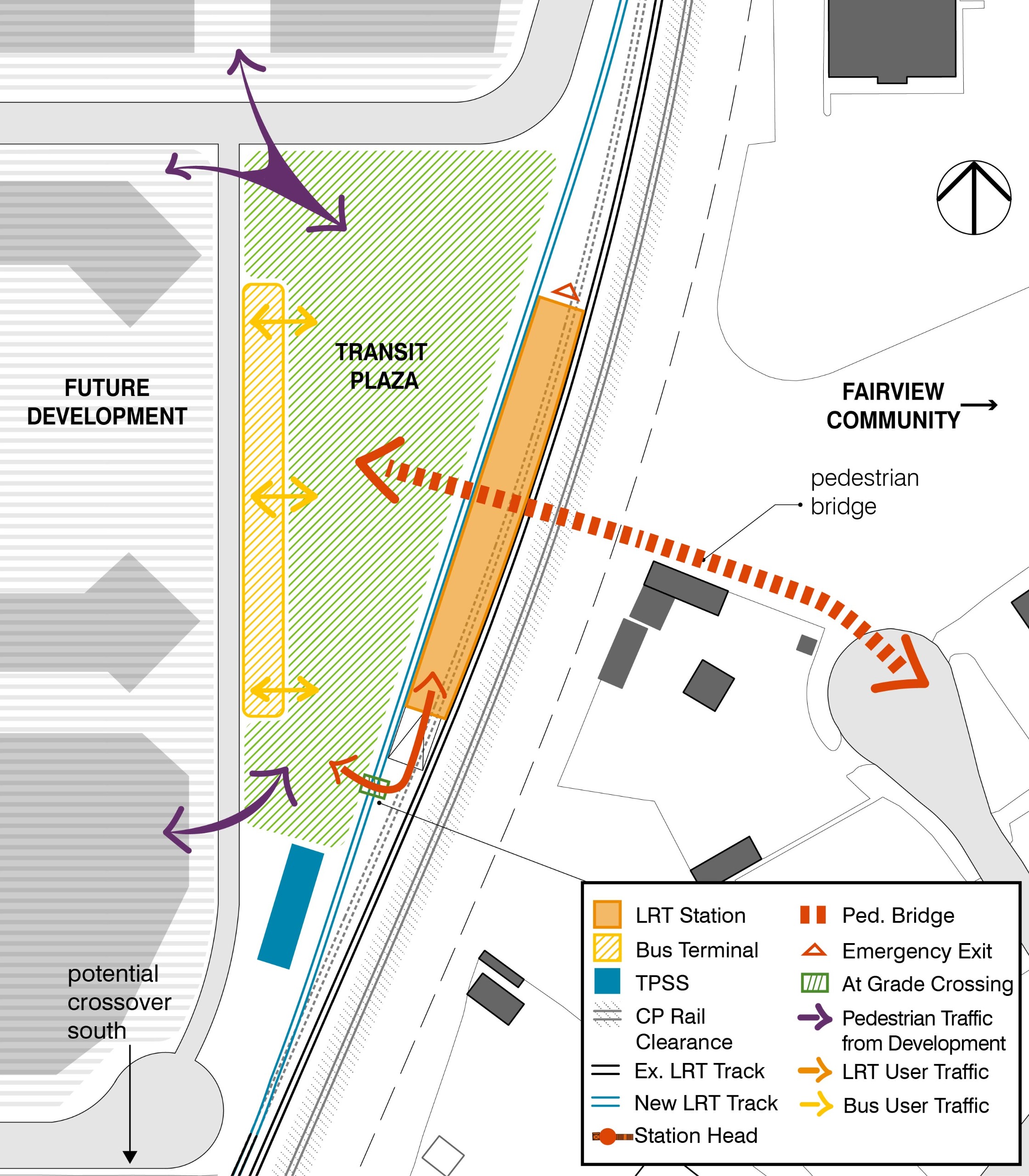 Overview of option 1, including pedestrian movement.