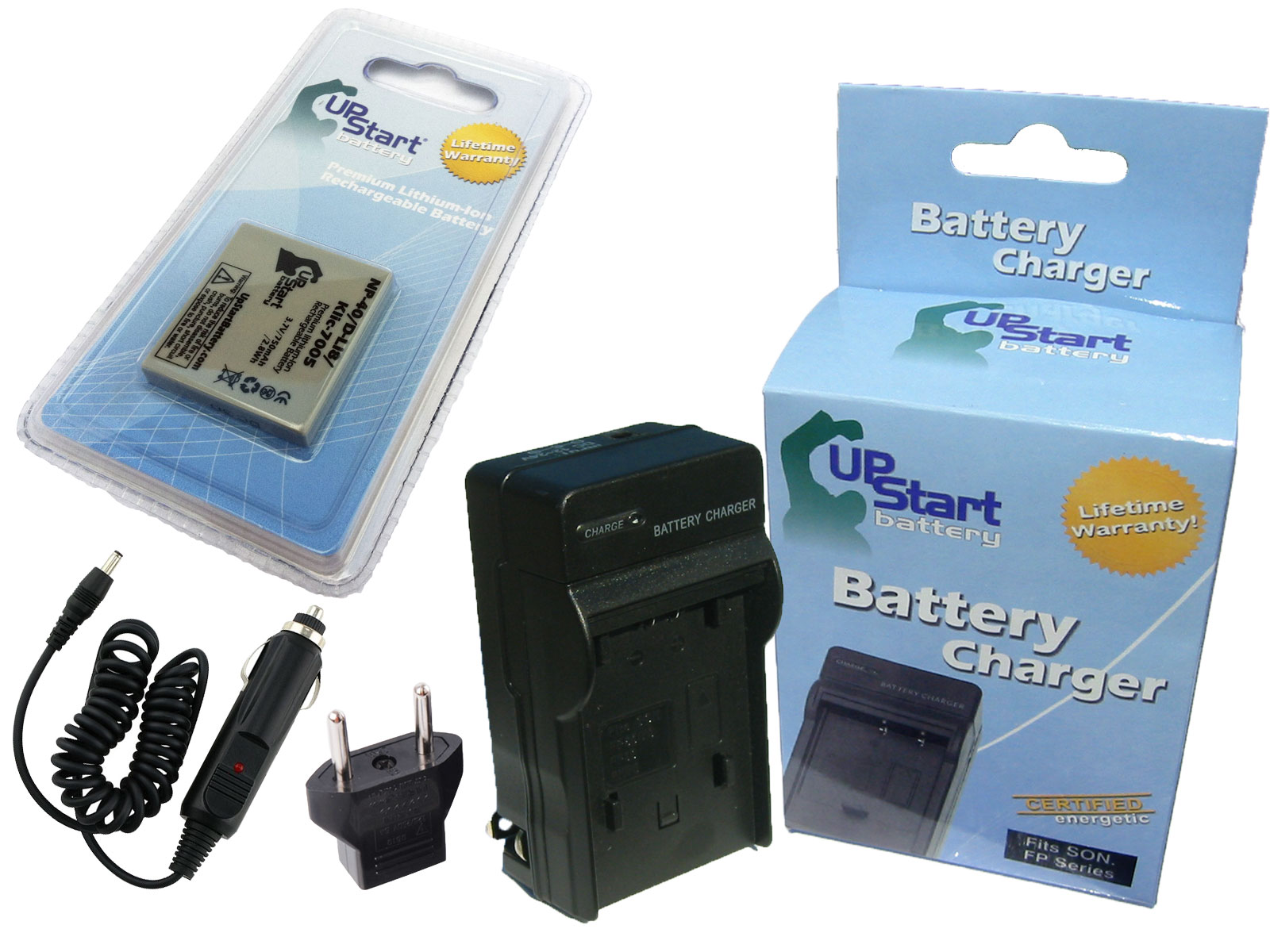 Battery + Charger + Car Plug + EU Adapter for Pentax Optio