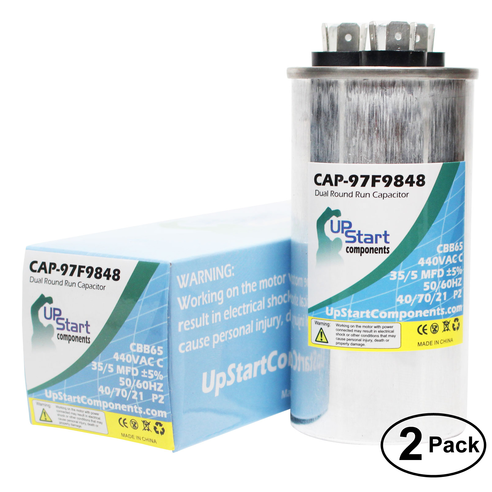 2x 35/5 MFD 440 Volt Dual Round Run Capacitor for GE 97f9848