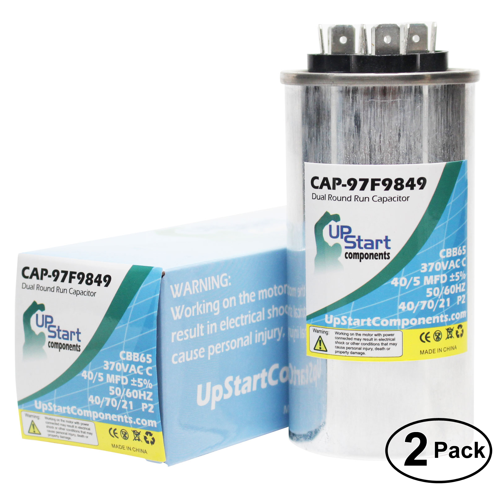 2x 40/5 MFD 370 Volt Dual Round Run Capacitor for Carrier