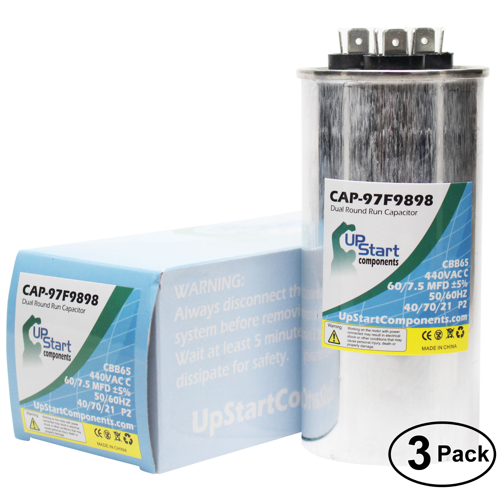 3x 60//7.5 MFD 440 Volt Dual Round Run Capacitor for Carrier 697CNX048000ABAA
