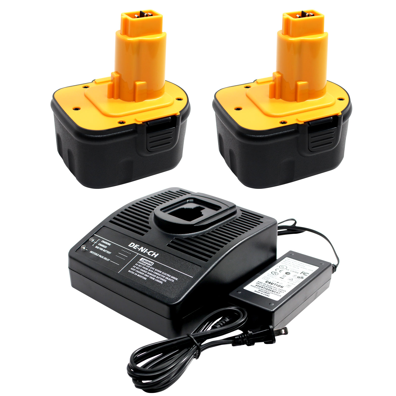 UpStart Battery 2Pack DeWalt DC9071 Battery + Universal Charger for