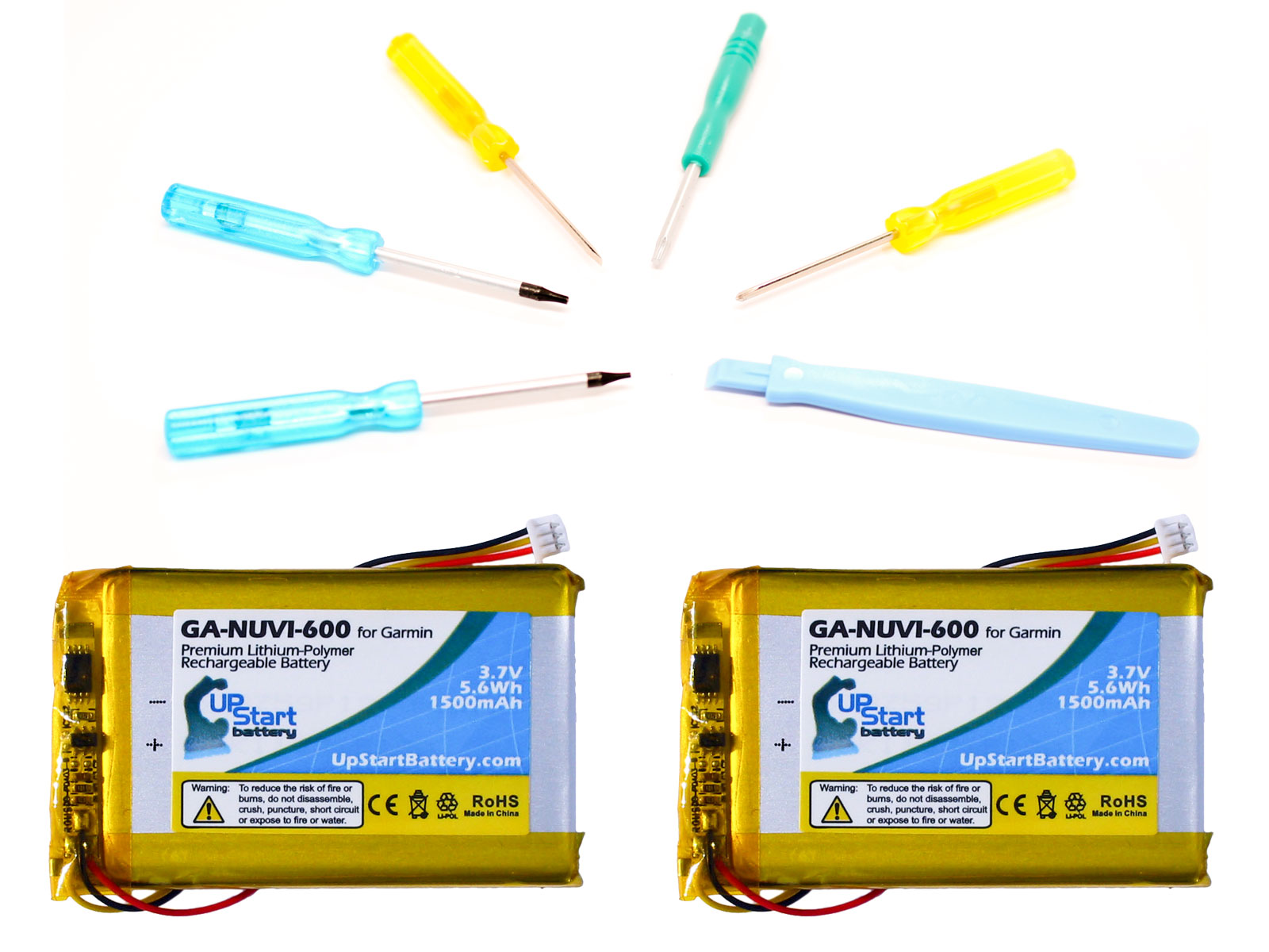 1200mAh, 3.7V, Lithium Polymer 2-Pack Garmin Nuvi 1490 Battery with Tools Kit