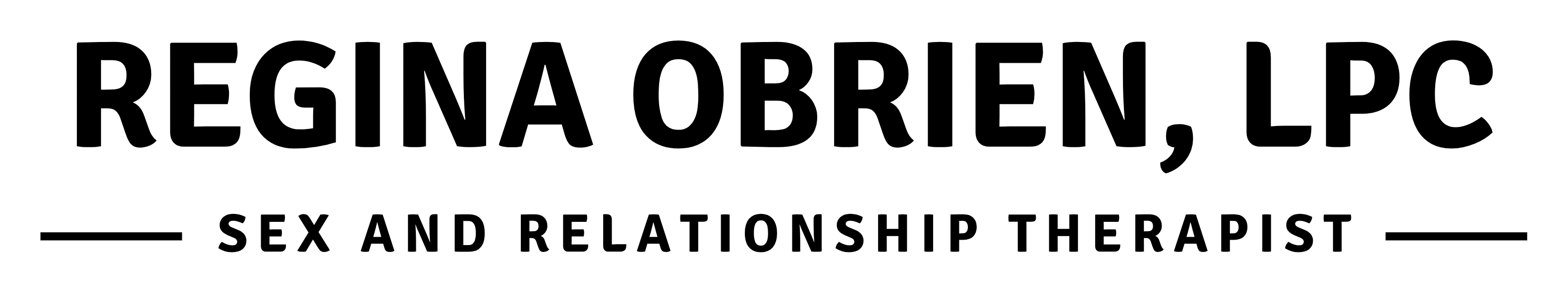 Regina O'Brien, LPC, Sex and Relationship Therapist. Black text on white background, horizontal lines.