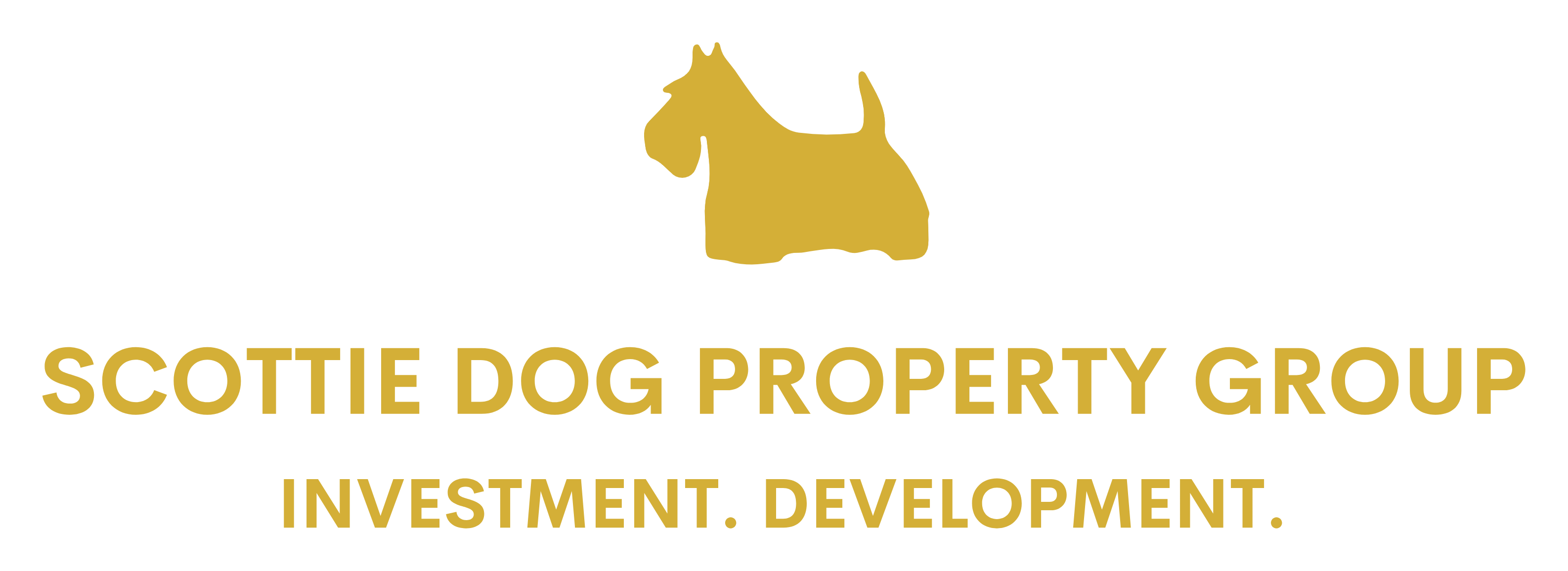 Gold logo for Scottie Dog Property Group featuring a Scottish Terrier icon above the text 