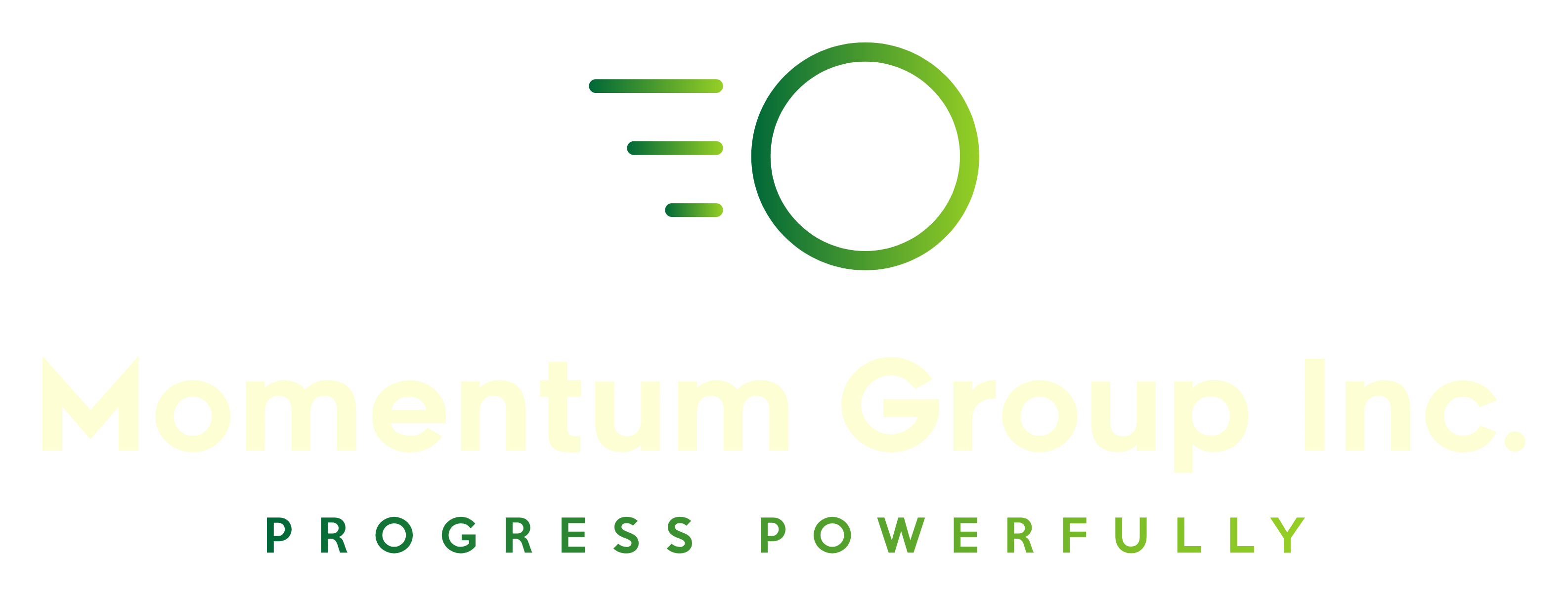 Logo for Momentum Group Inc.: green circle with motion lines, text 