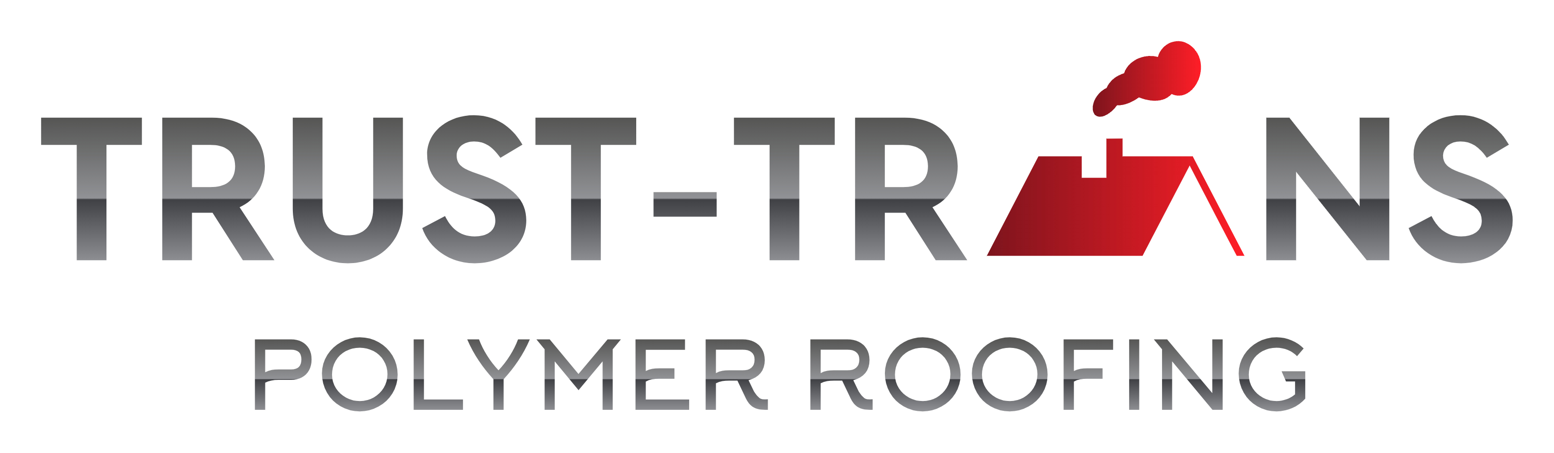 Logo for Trust-Trans Polymer Roofing featuring a house icon with a chimney, red roof.