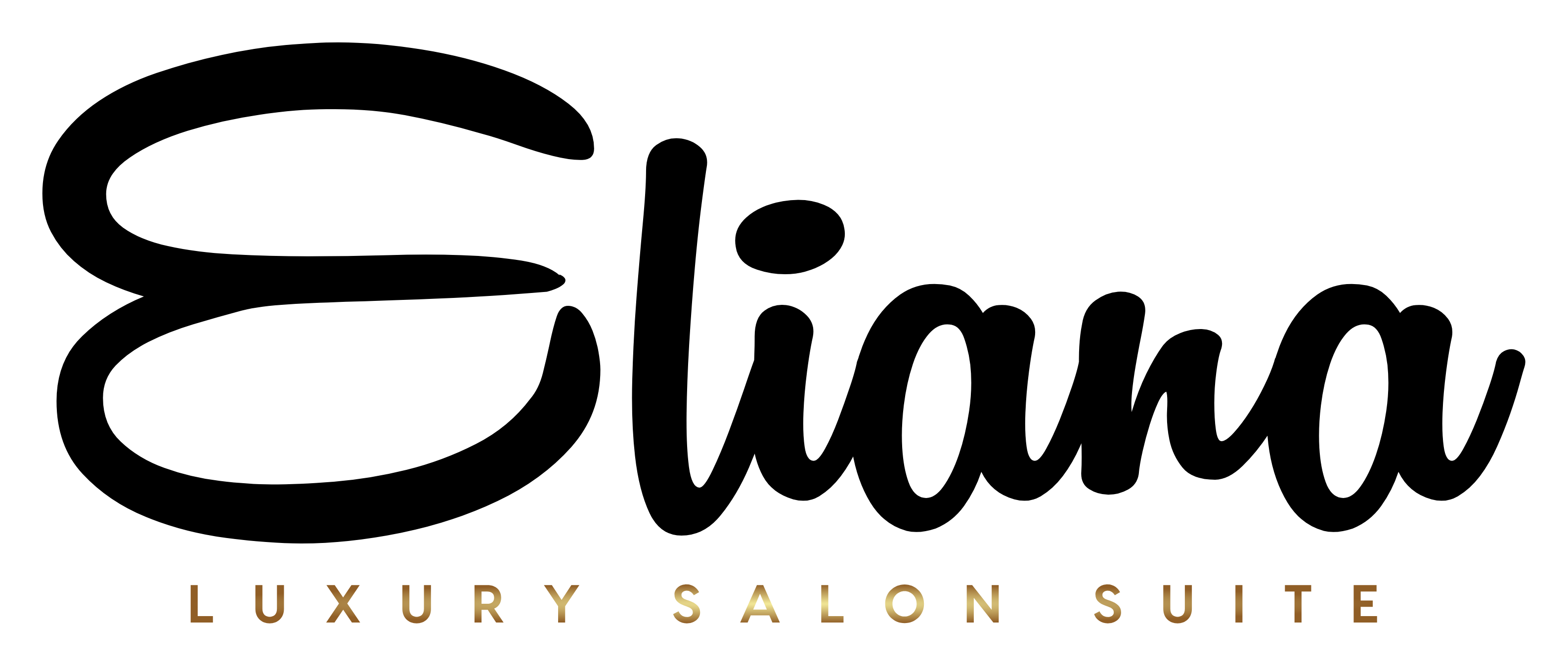 Black script logo reading “Eliana” with gold text “Luxury Salon Suite” beneath it.