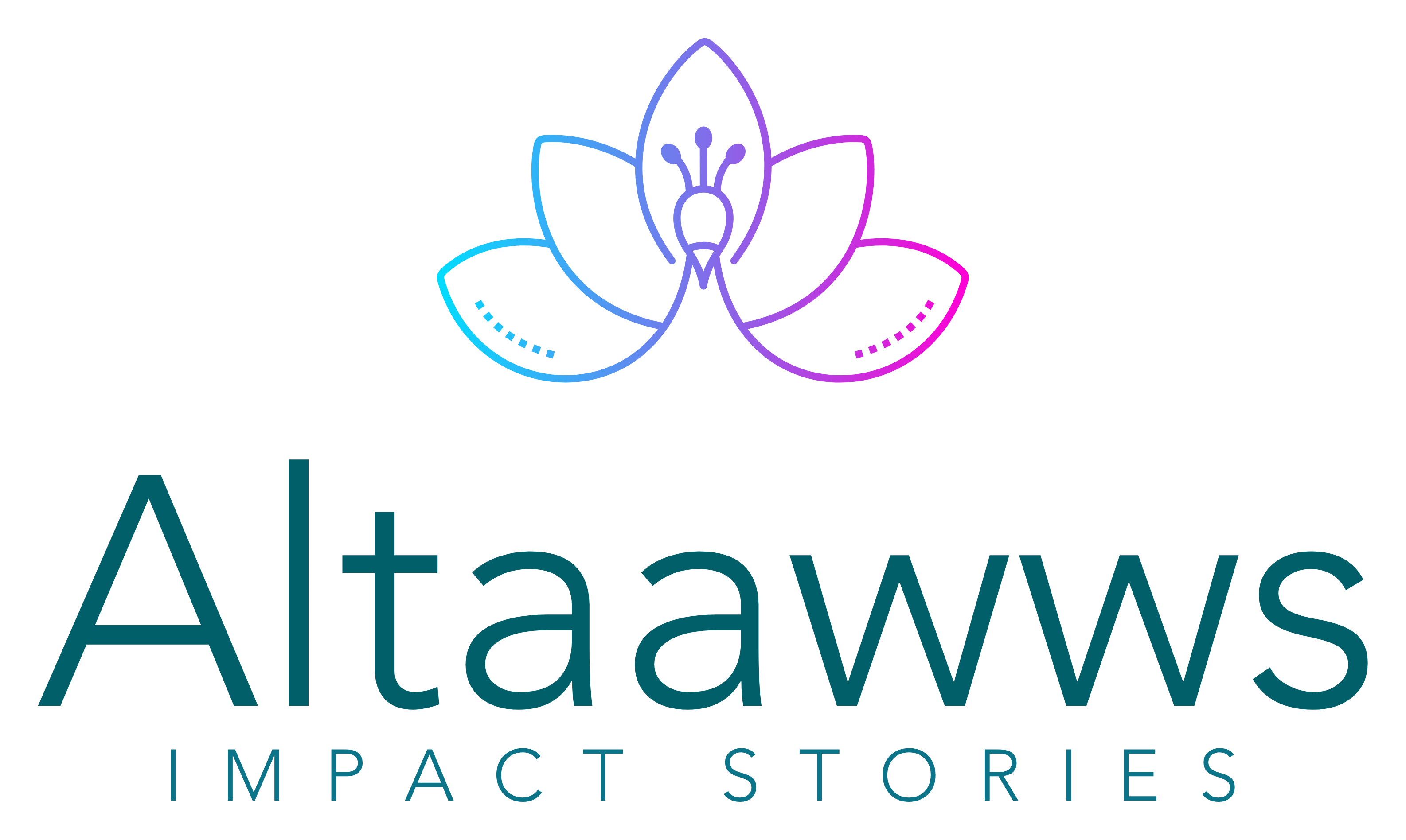 Logo: a stylized flower in blue-purple gradient above the name