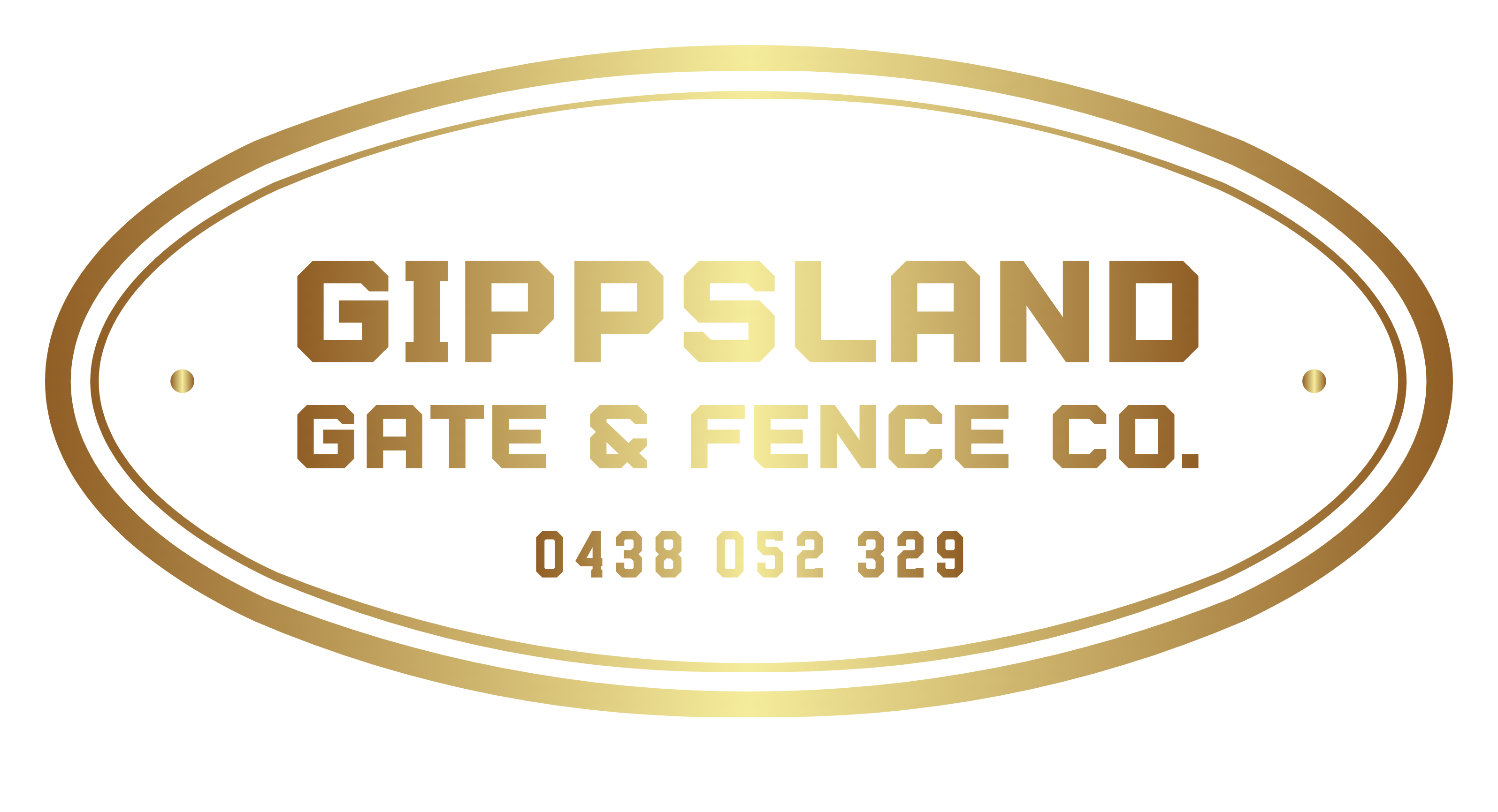 Gold logo for Gippsland Gate & Fence Co. Text within an oval: 