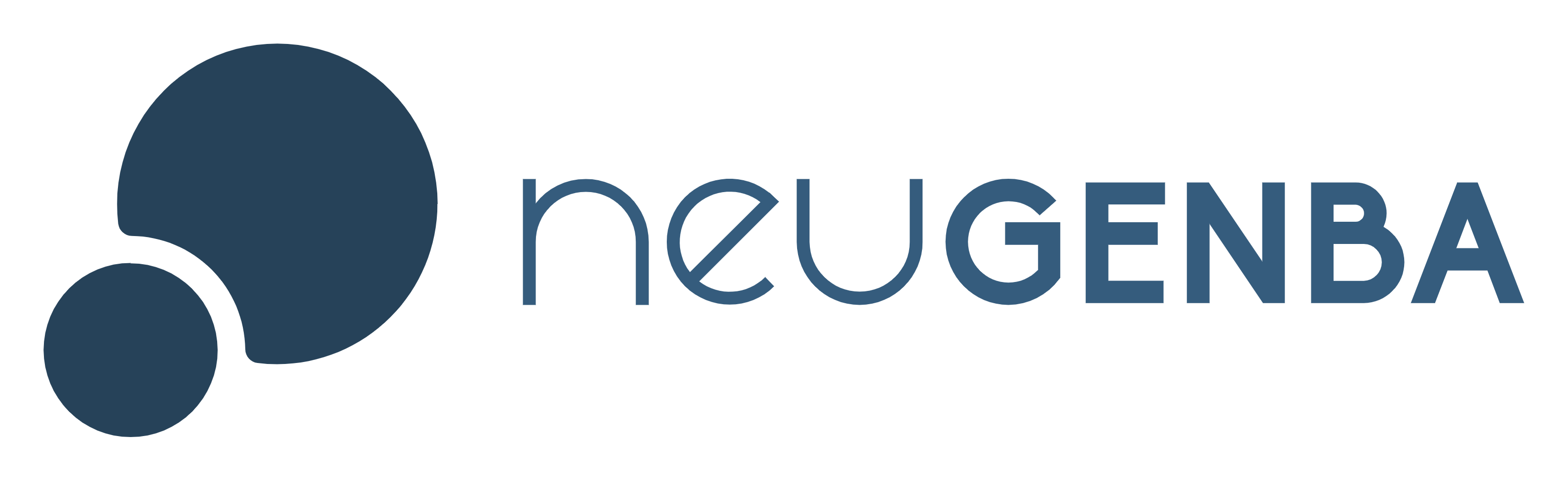 Logo for neUGENBA, featuring two overlapping dark blue circles to the left of the company name in a sans-serif font.