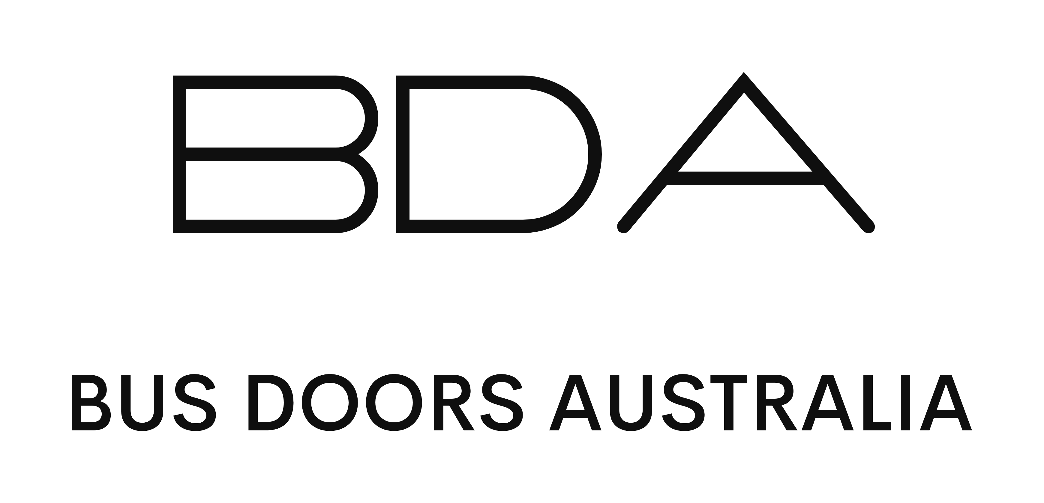 Logo for Bus Doors Australia: BDA letters above text.