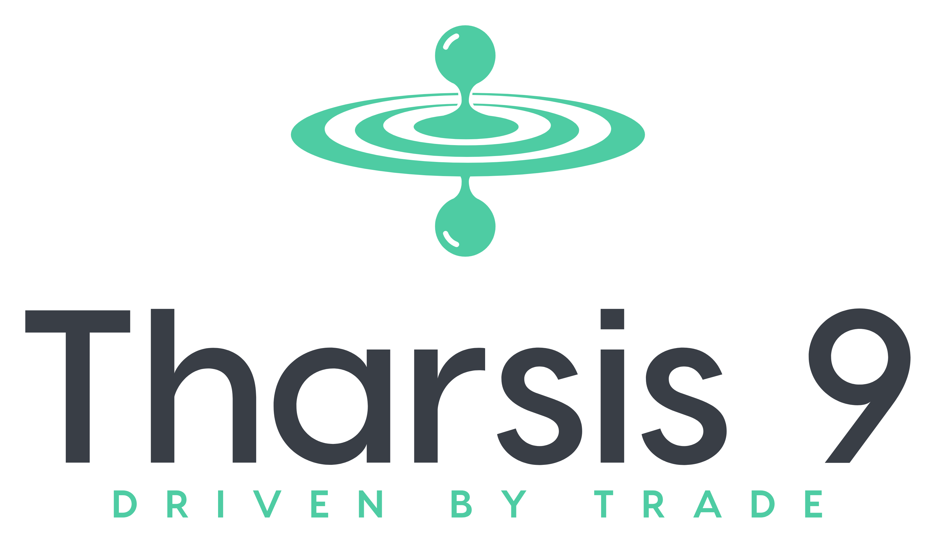 Logotipo de Tharsis 9: gota turquesa sobre círculos concéntricos, texto gris oscuro,