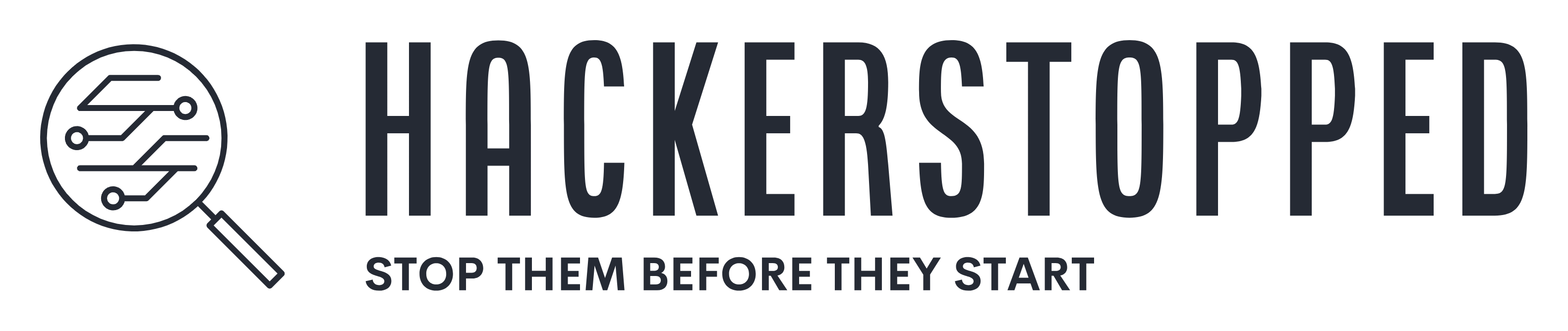 A logo for hackerstopped that says stop them before they start