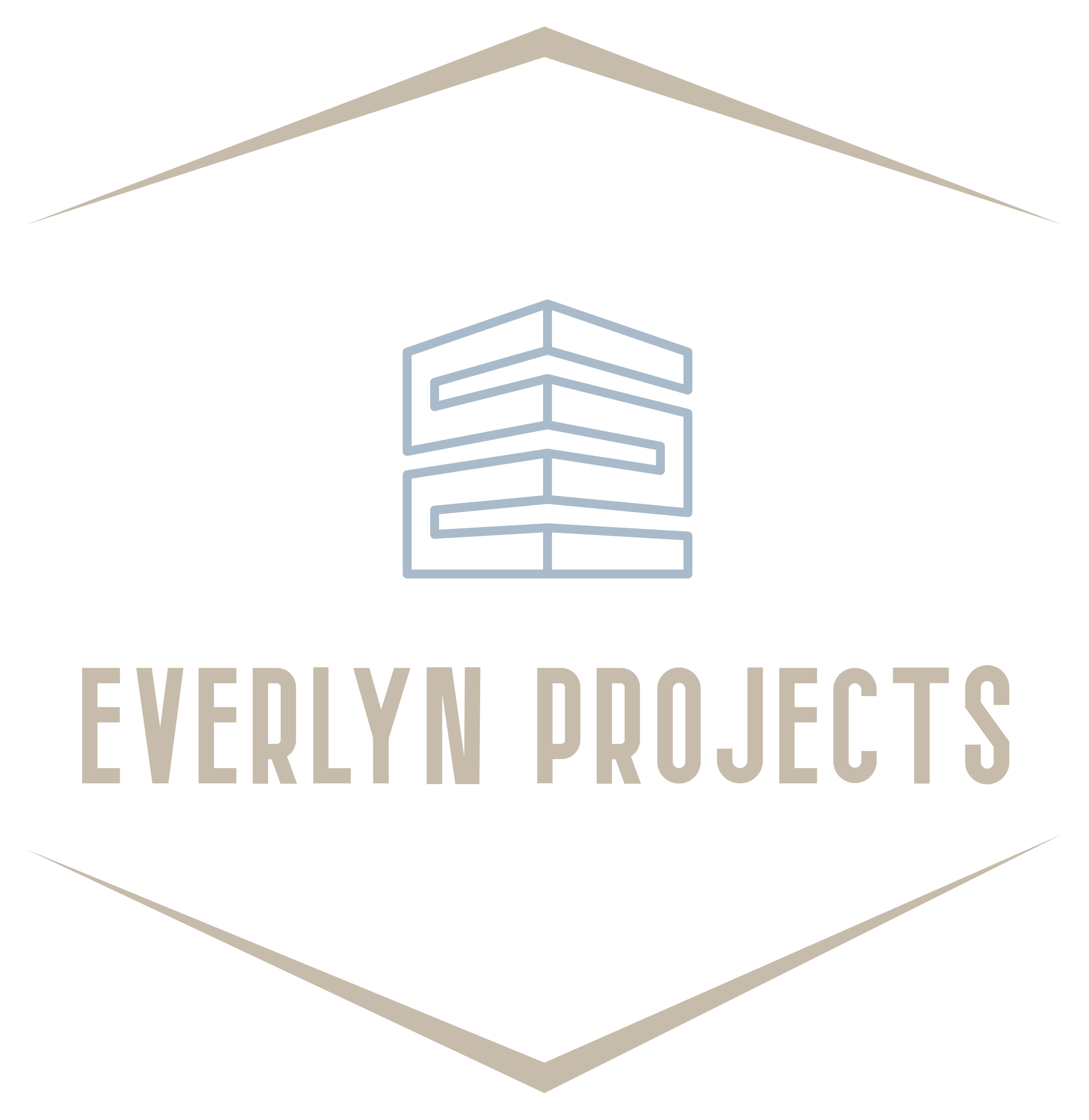Logo for Everlyn Projects, featuring a stylized building icon and text within a geometric outline.
