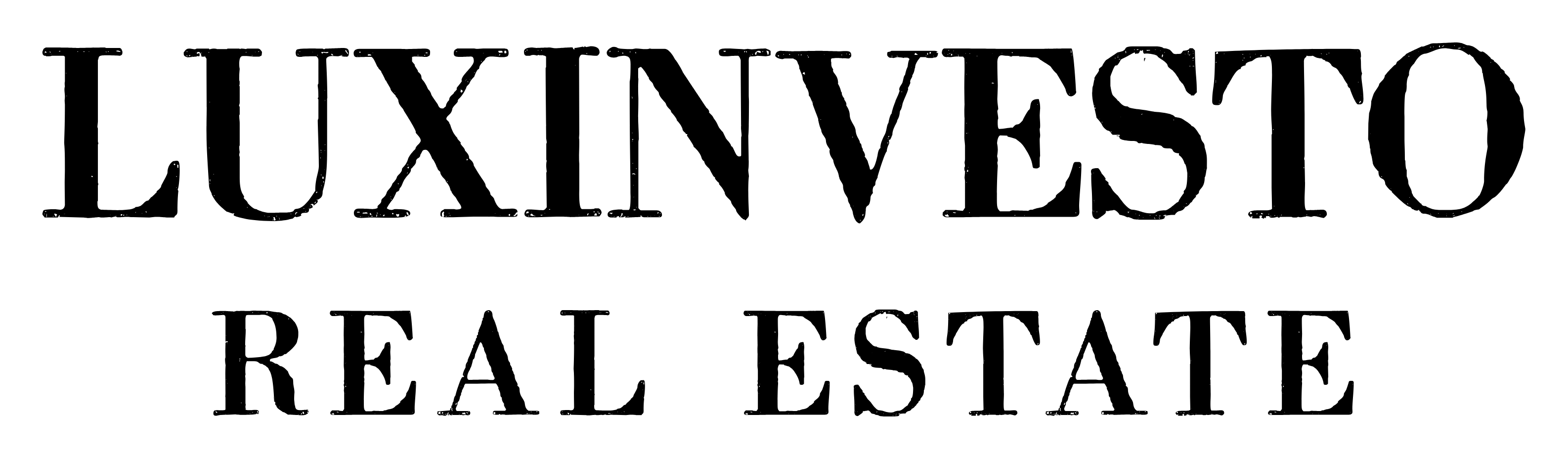 A black and white logo for luxinvesto real estate