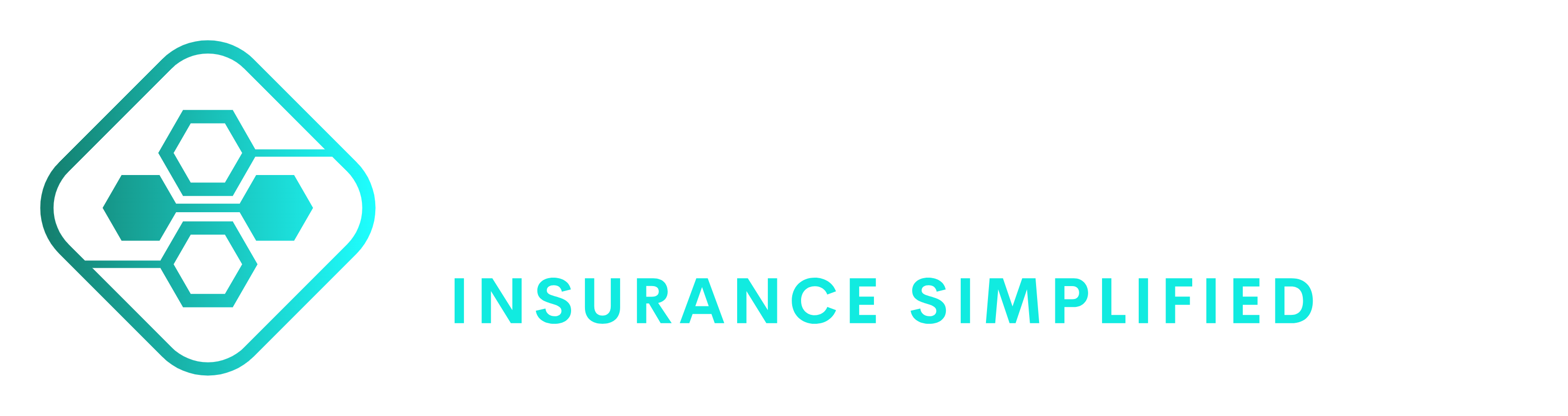 Logo with a teal and white color scheme, featuring a diamond-shaped outline with connected hexagon shapes and the words