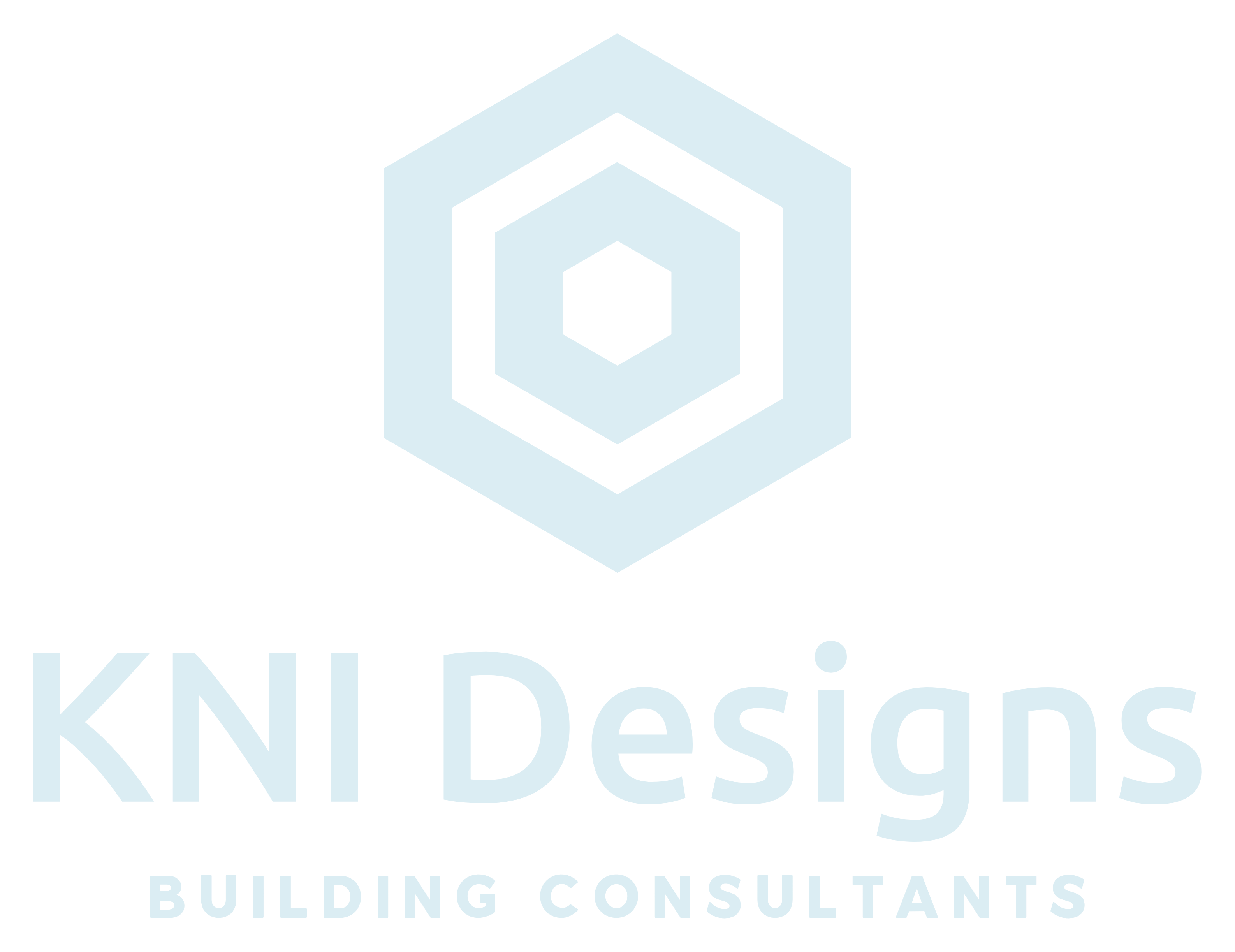 A blue and white logo for a building consultant company.