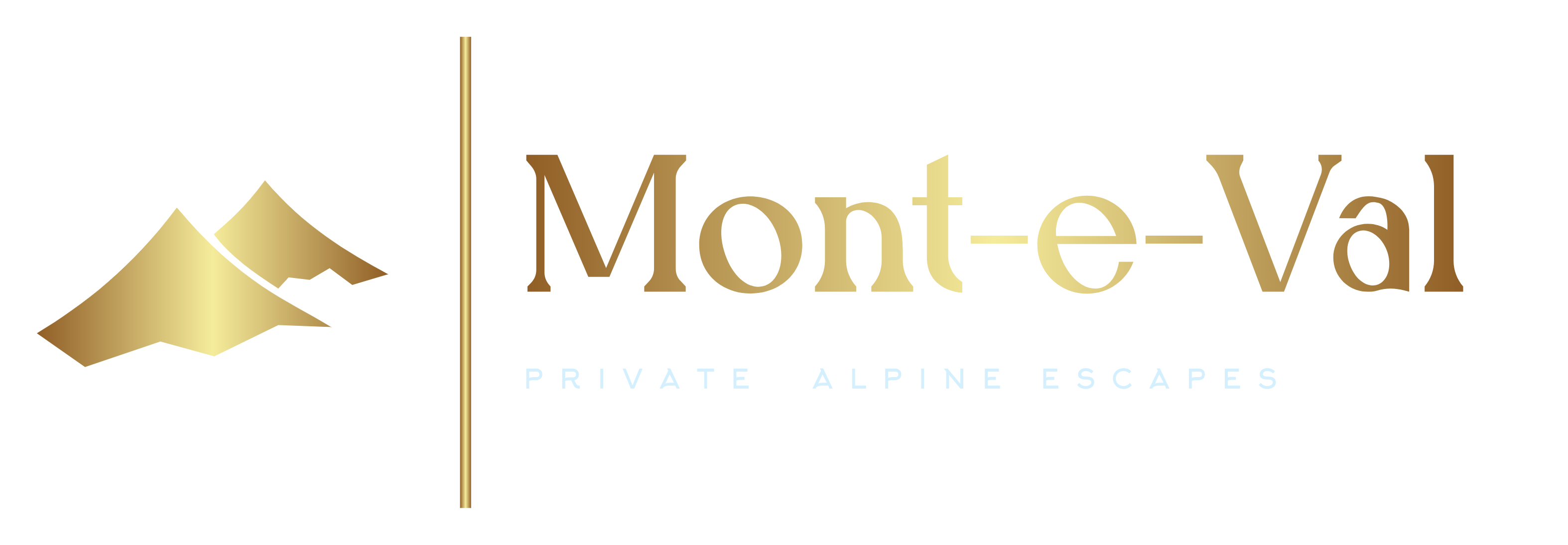 Logo of Monte-e-Val with golden mountains and text,