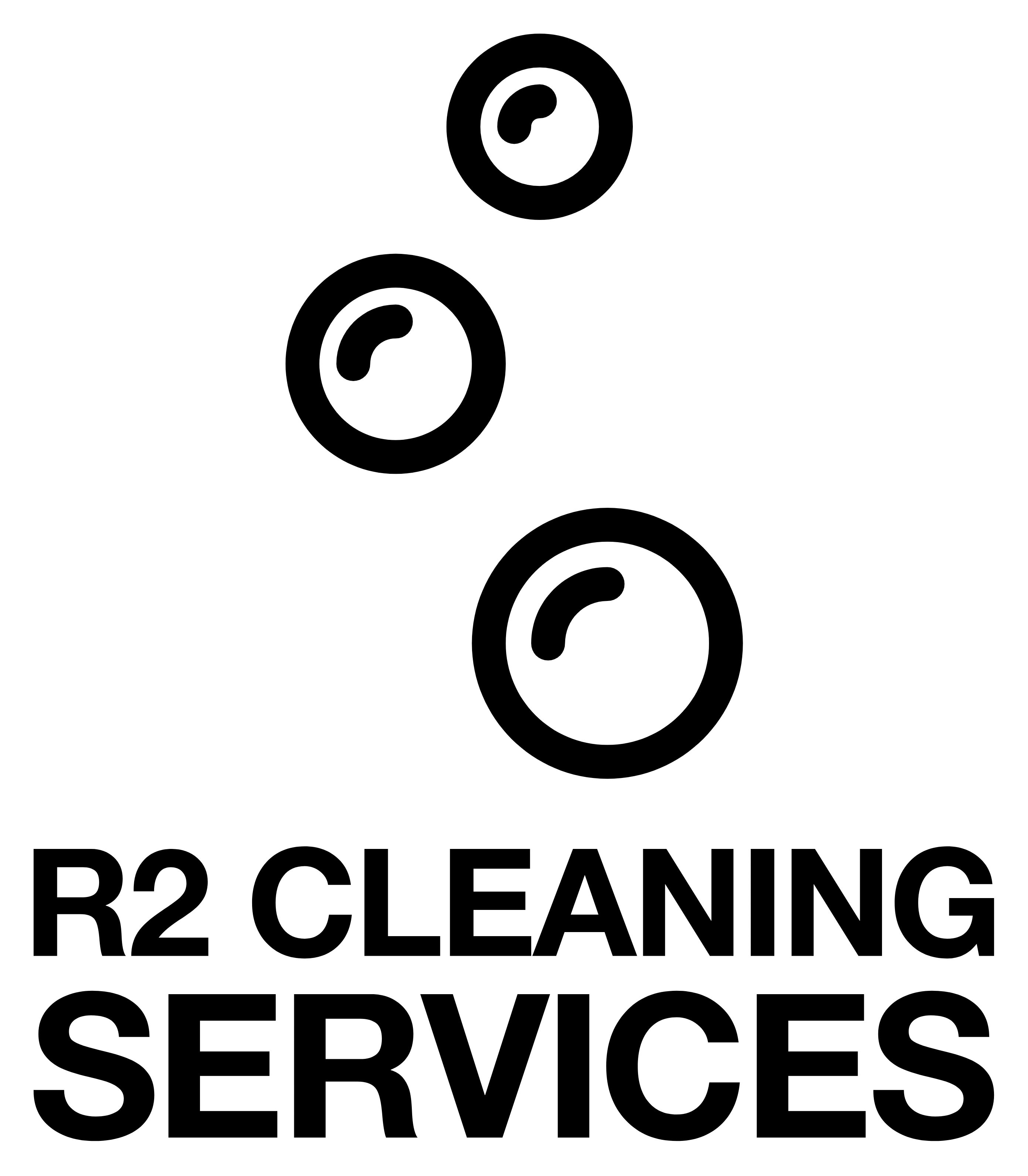 A logo for r2 cleaning services with three circles and the words `` r2 cleaning services ''.