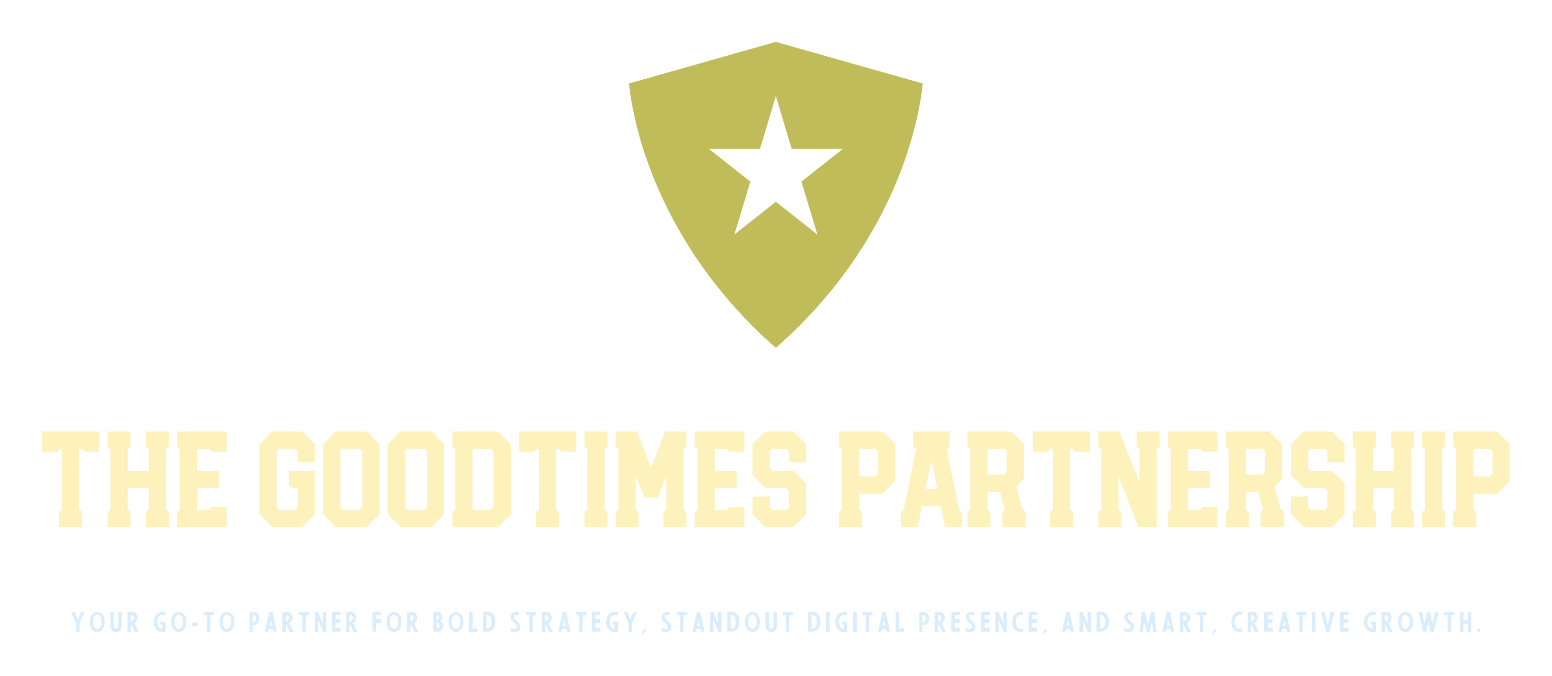 Logo for The Goodtimes Partnership, featuring a gold shield with a star in the center, and text below.