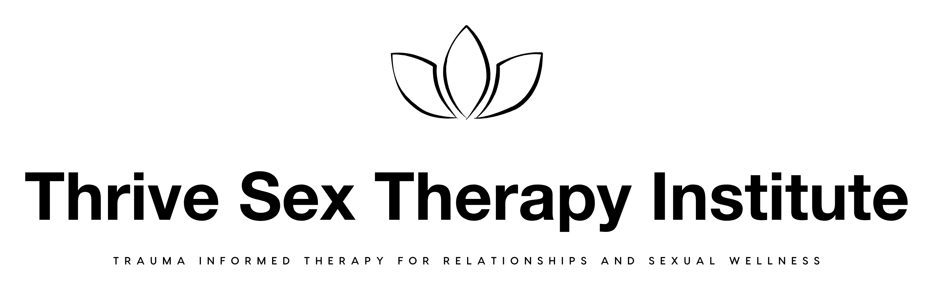 Logo for Thrive Sex Therapy Institute with a floral graphic above the text and tagline below.