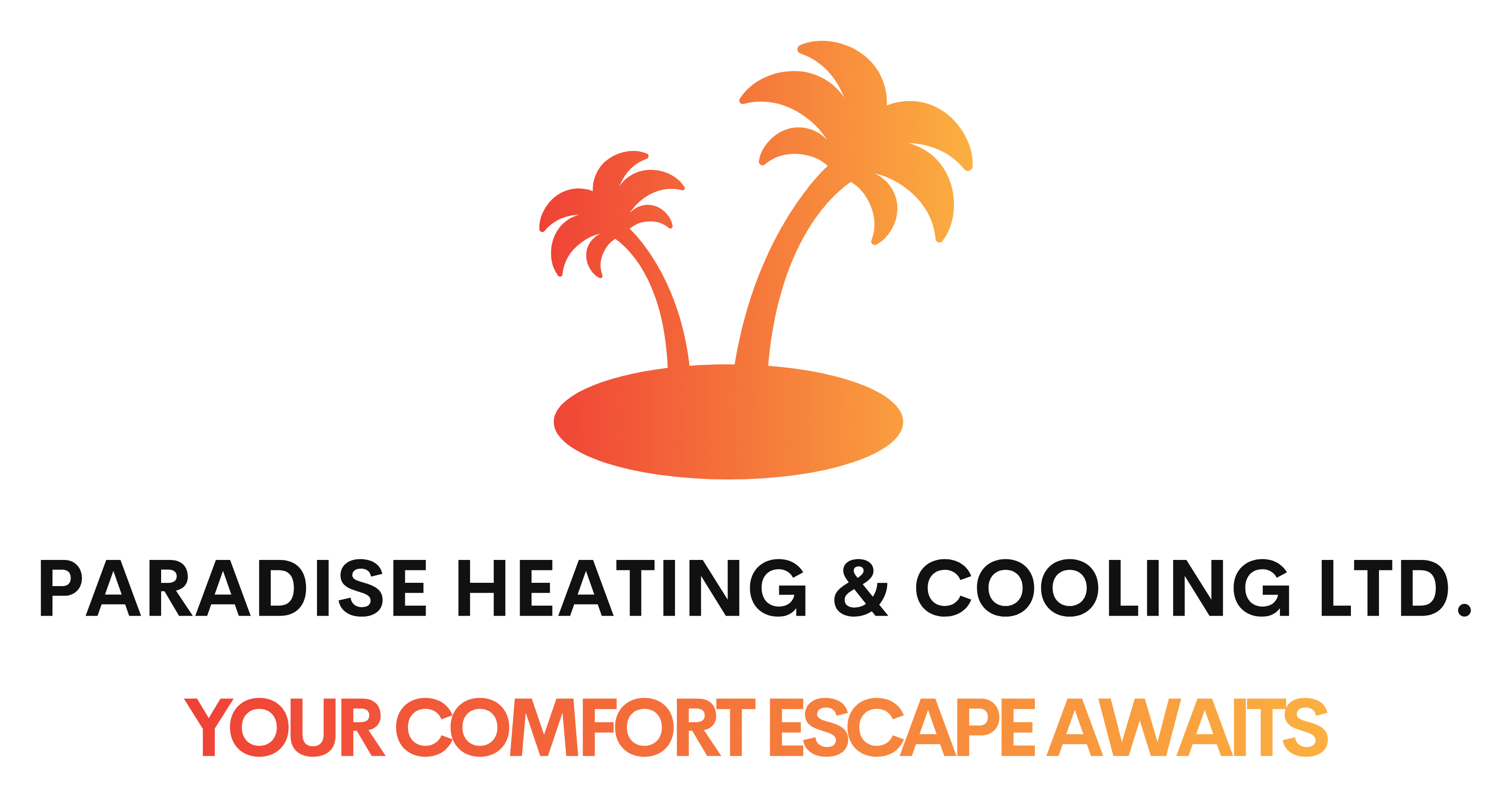 Logo: Orange island with palm trees, 