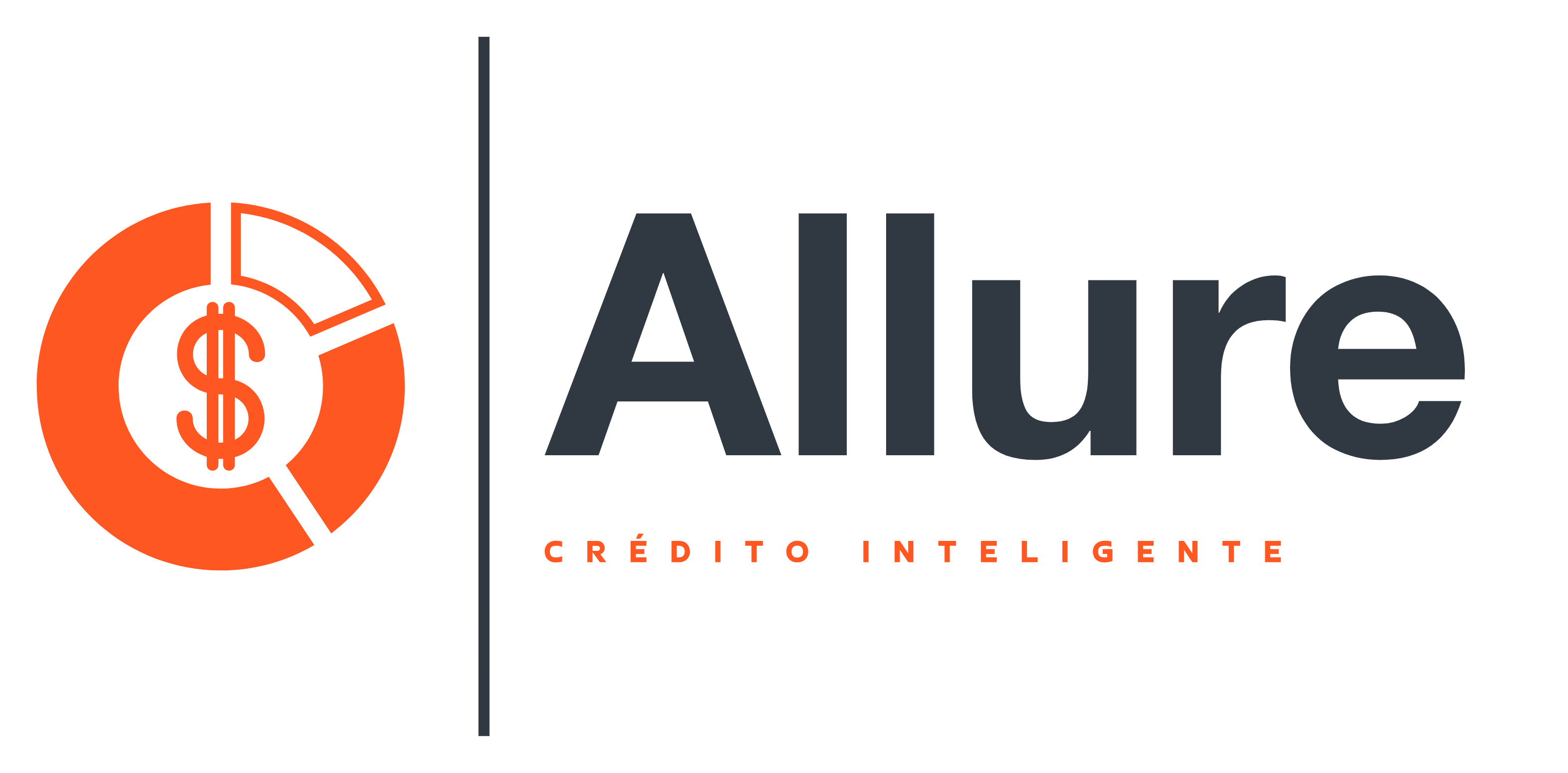 Logo for Allure, a credit company, with a stylized orange chart and a dollar sign. Text: Allure.