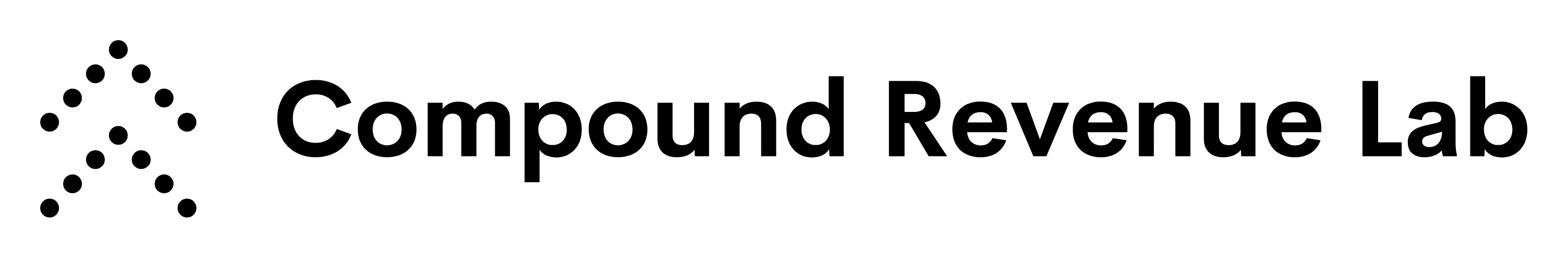 Logo with dotted shape and text: Compound Revenue Lab.