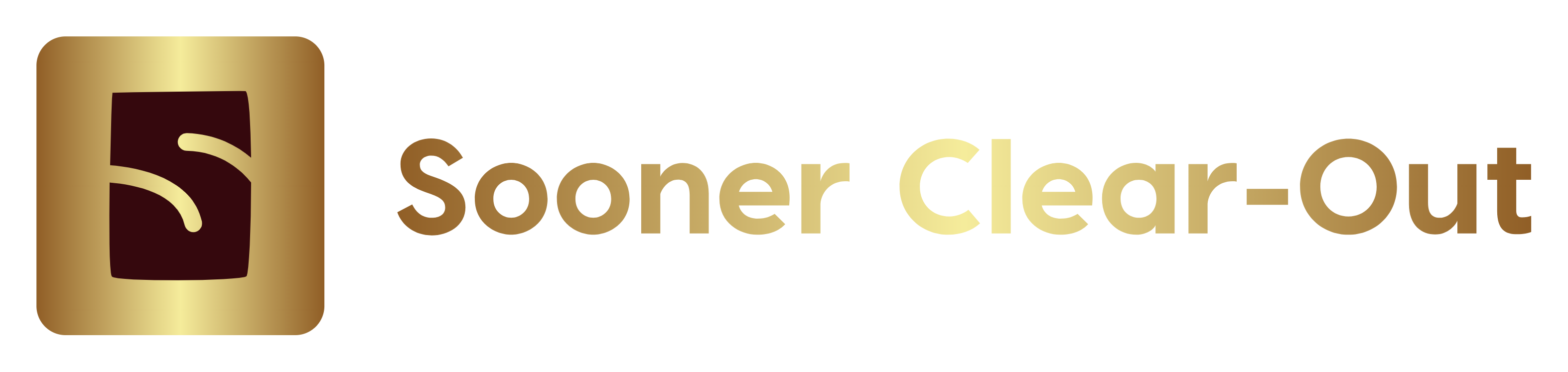 Logo of Sooner Clear-Out, a gold square with a stylized 