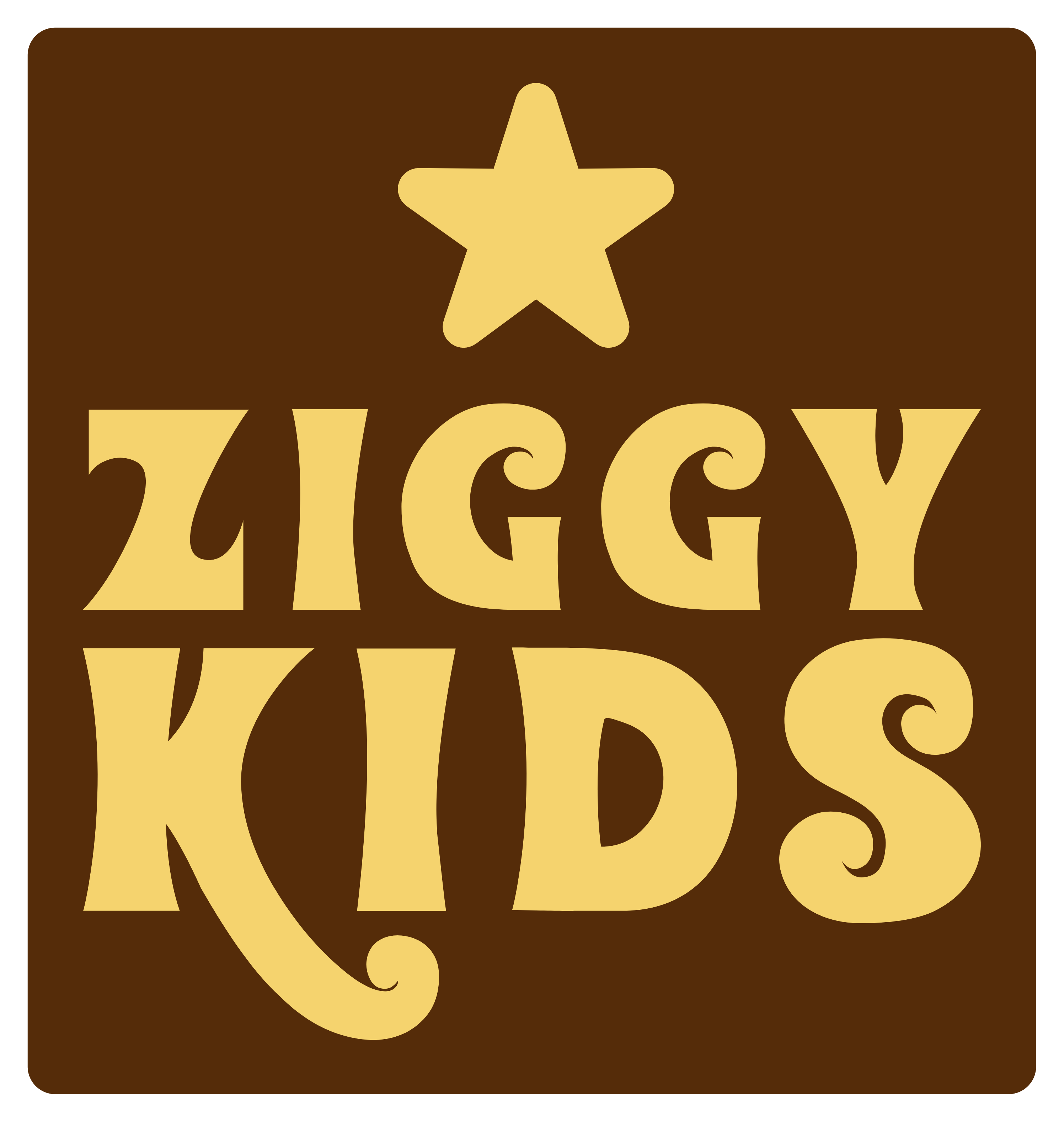 Ziggy Kids logo. Brown square with a gold star and text 