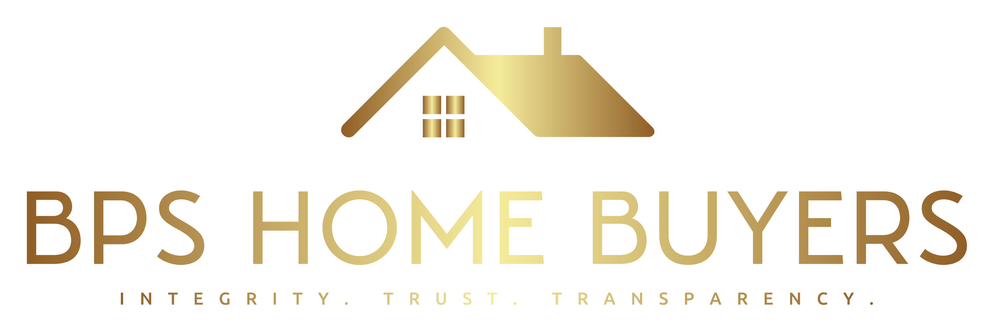 Logo for BPS Home Buyers, a real estate company, gold house graphic above gold text.