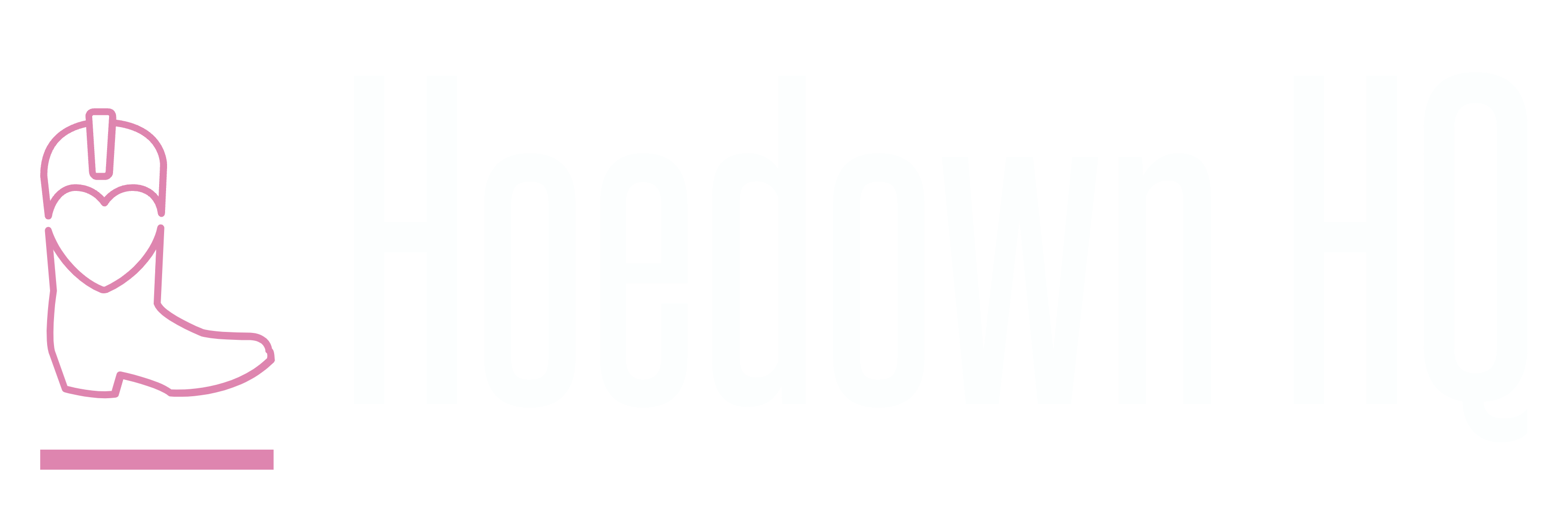 Pink cowboy boot icon with text.