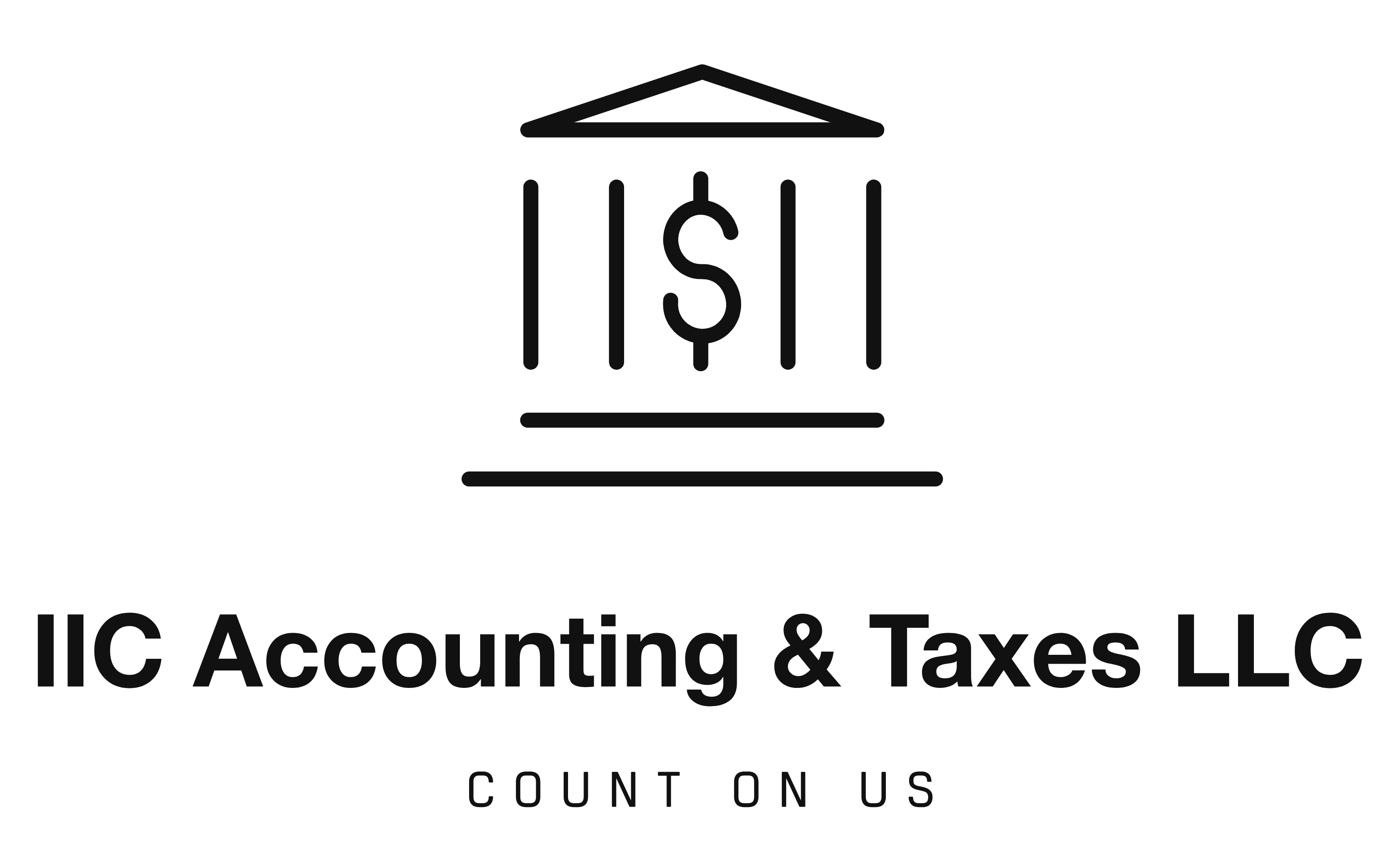 Logo for IIC Accounting & Taxes LLC with a stylized bank building icon and text 
